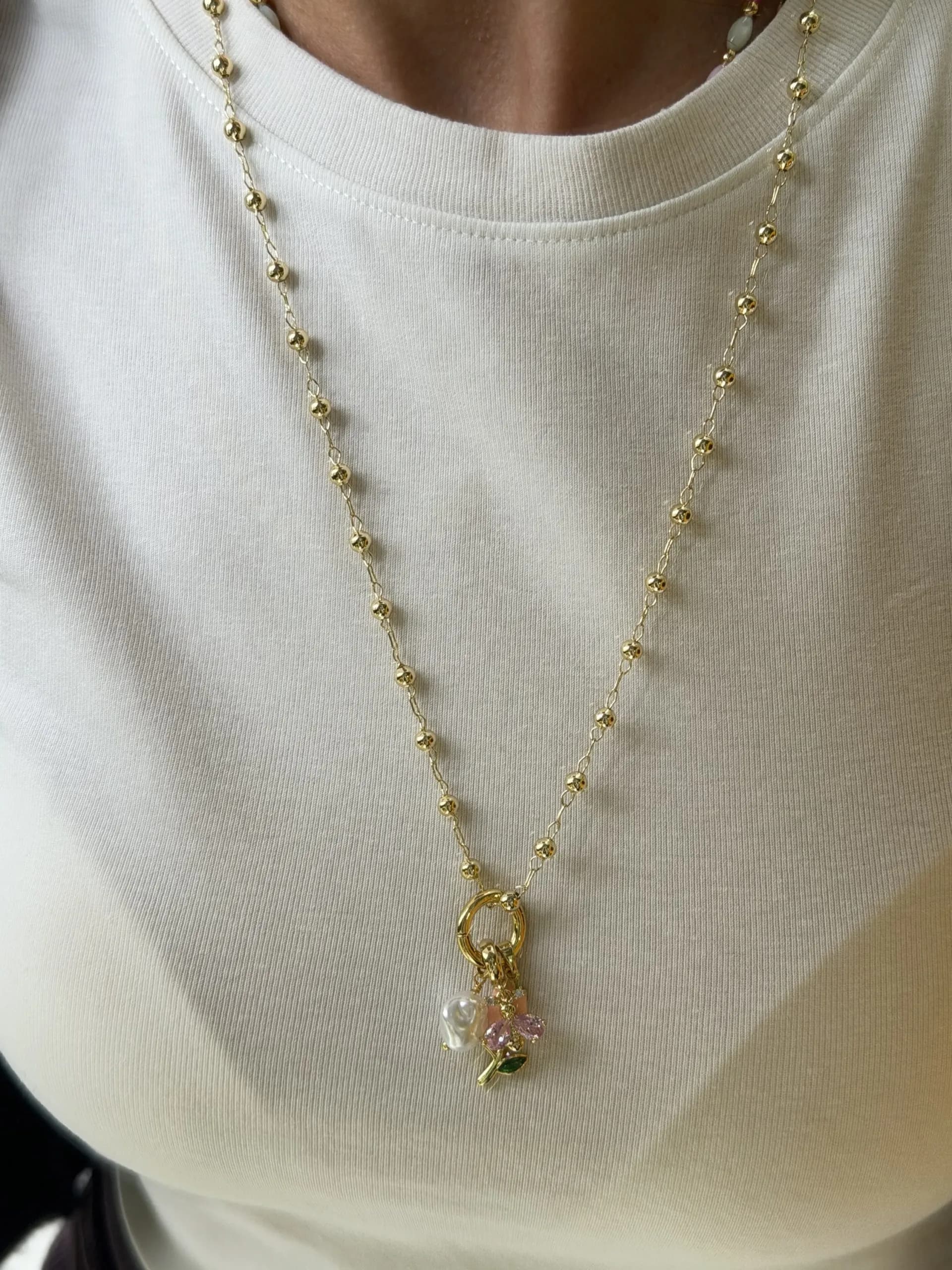 14K Altın Kaplama Topcuk Lale Charm Kolye