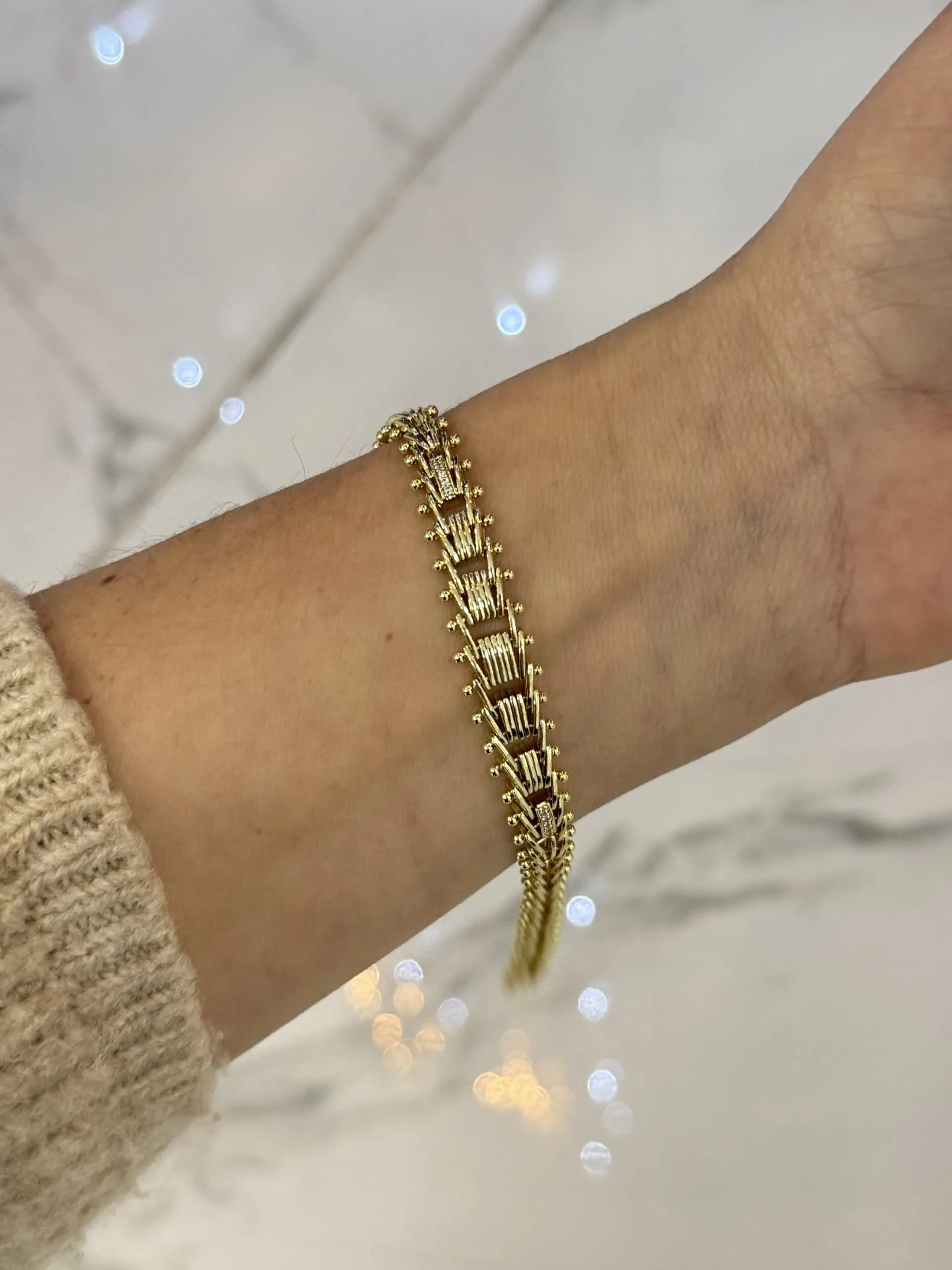 14K CM Altın Kaplama Kalın Çift Sıra Bileklik 051