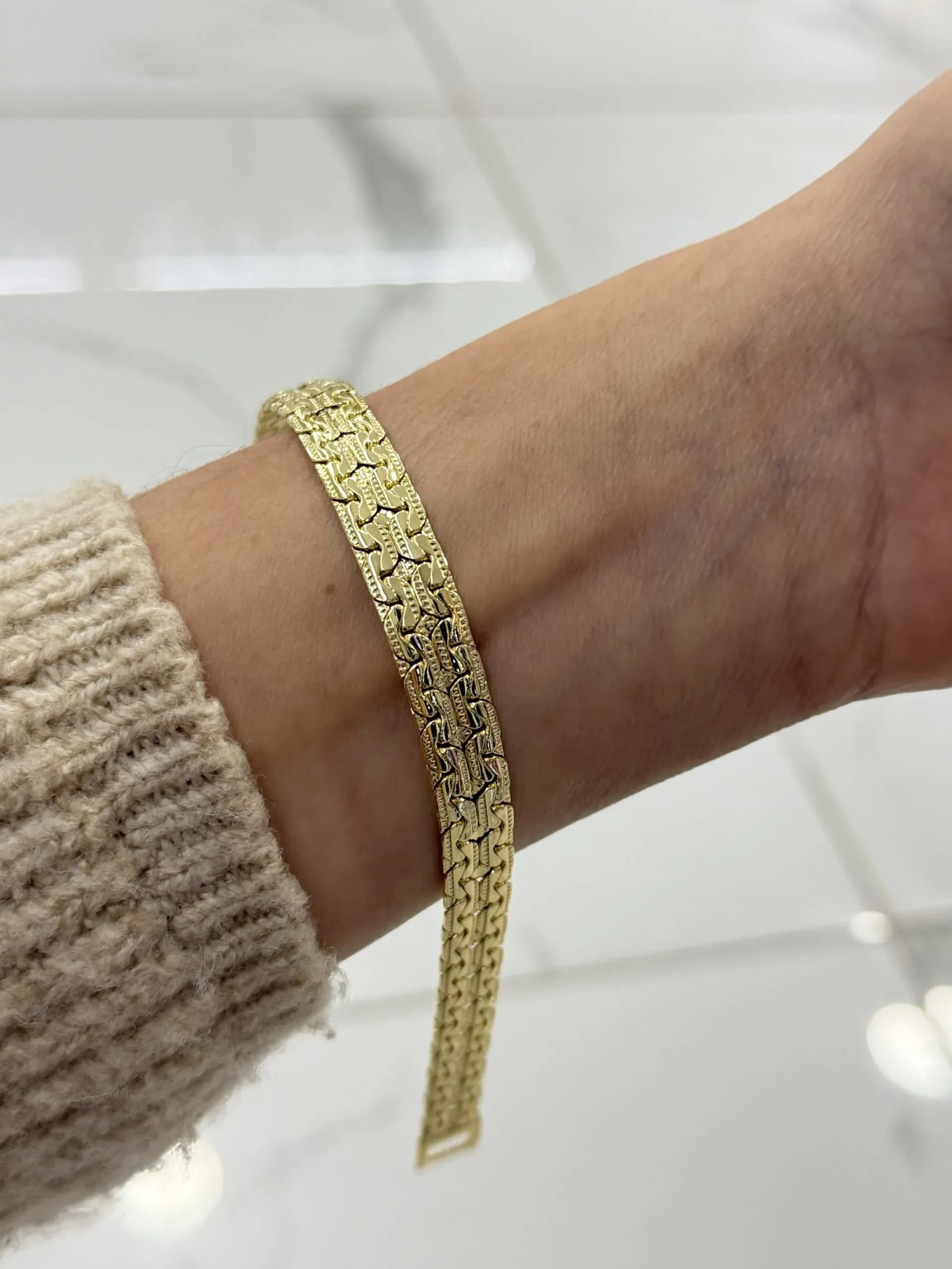 14K CM Altın Kaplama Kalın Çift Sıra Bileklik 054