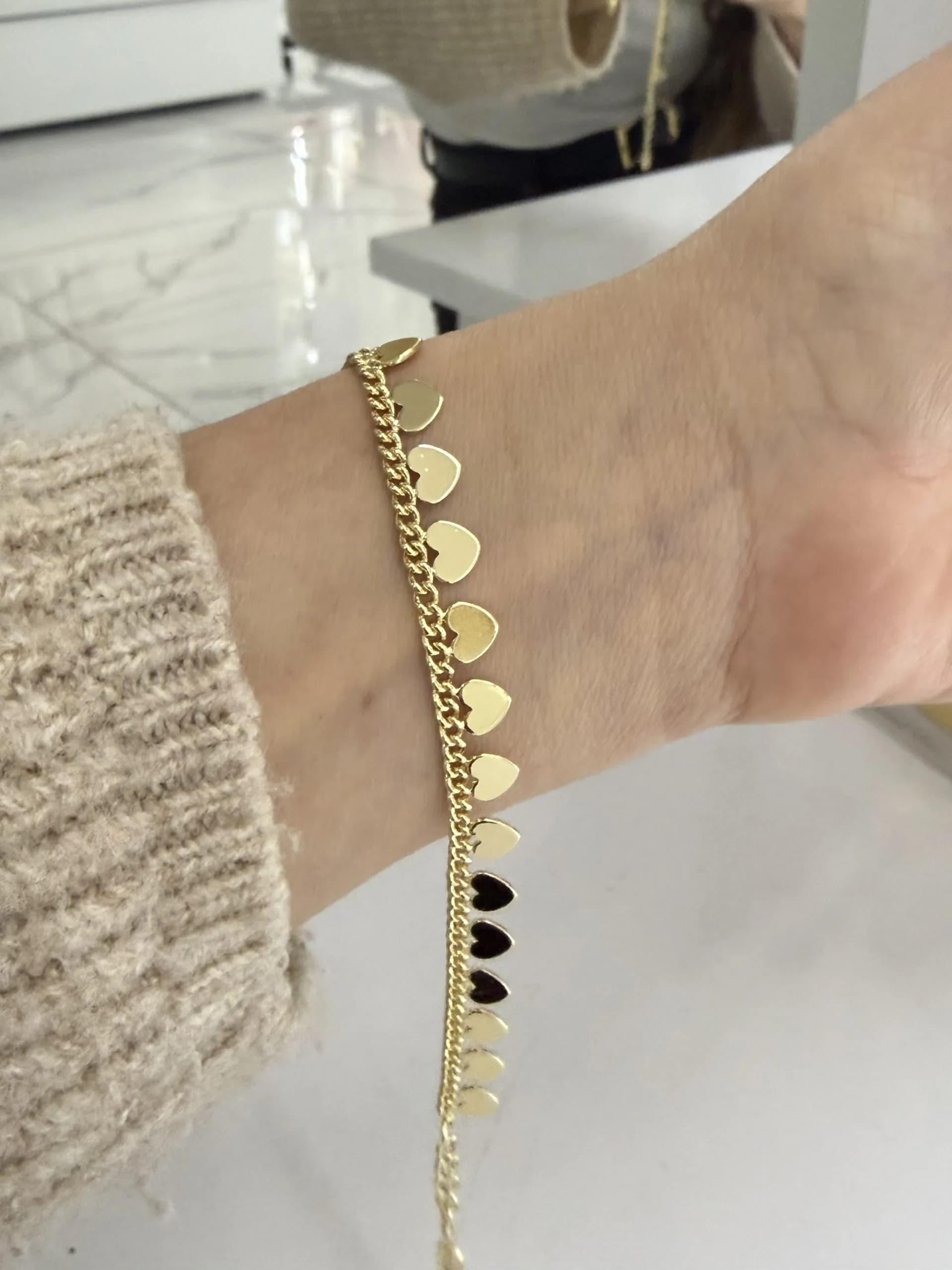 14K CM Altın Kaplama Kalp Pullu Bileklik 045