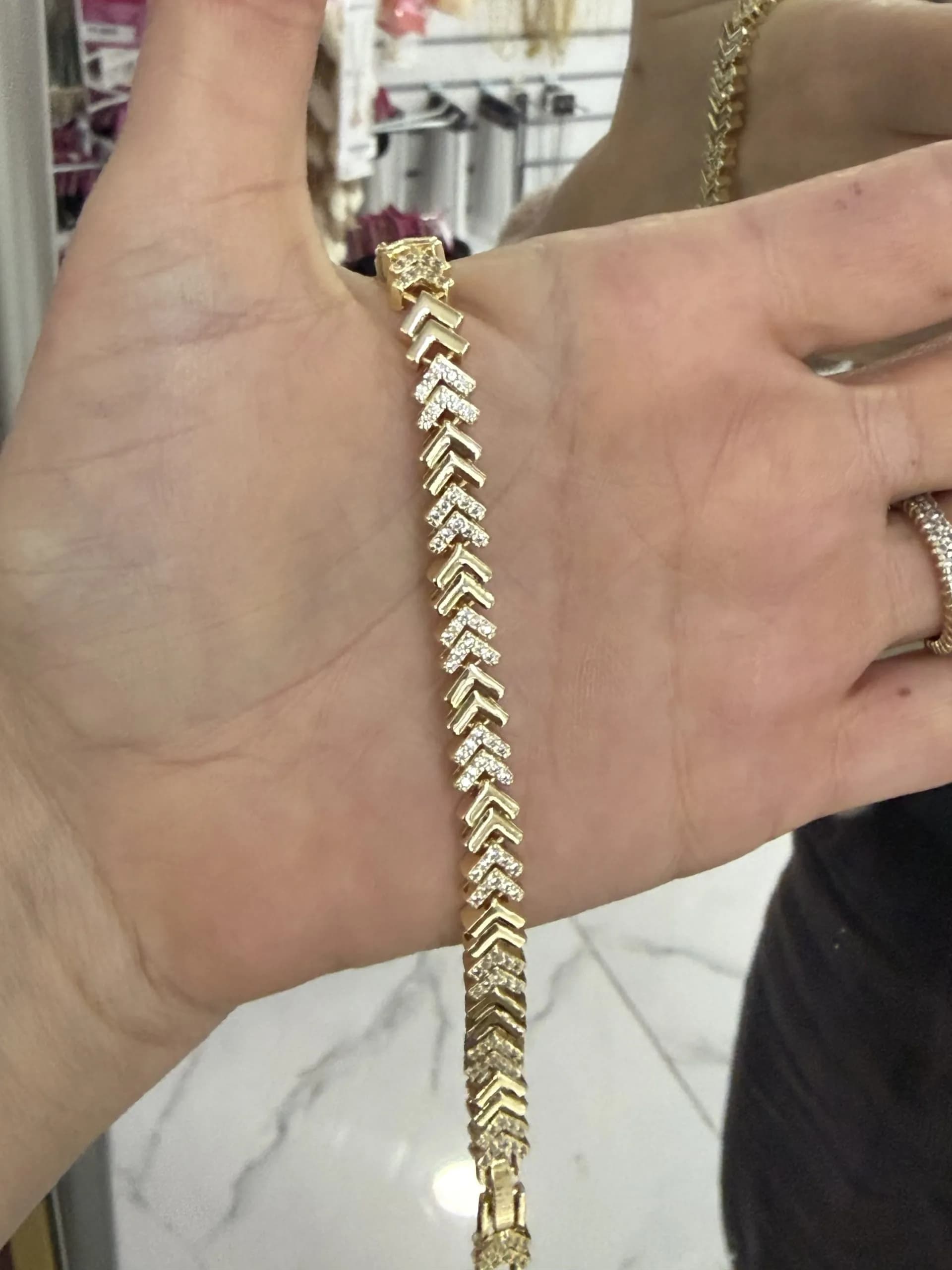 14K CM Altın Kaplama Taşlı Balık Sırtı Bileklik 050