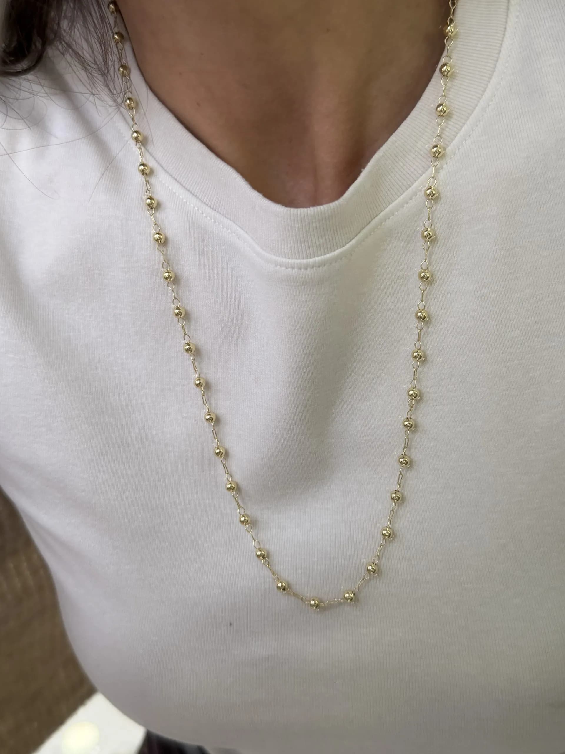 14K CM Altın Kaplama Top Kolye 60 cm