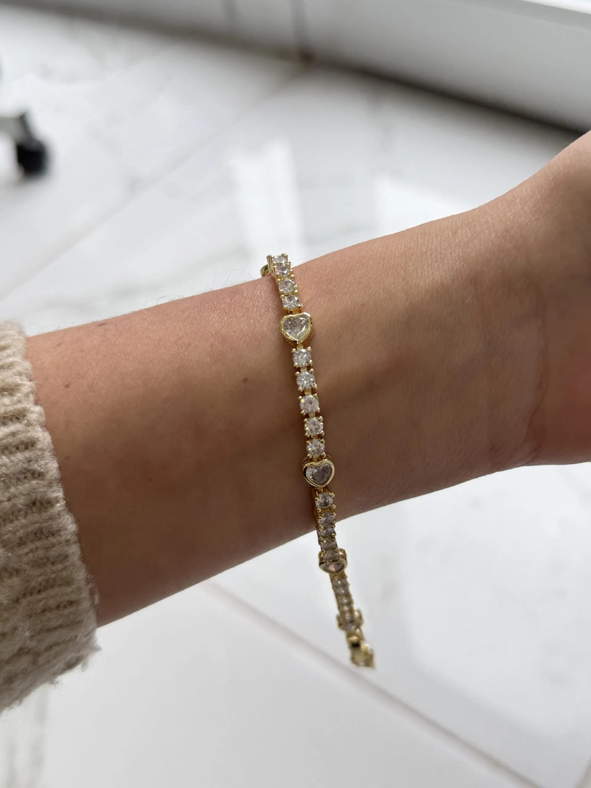 14K CM Altın Kaplama Zirkon Kalp Bileklik