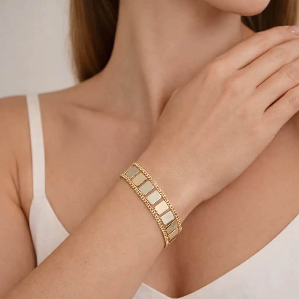 14K CM Zincirli Plaka Bileklik