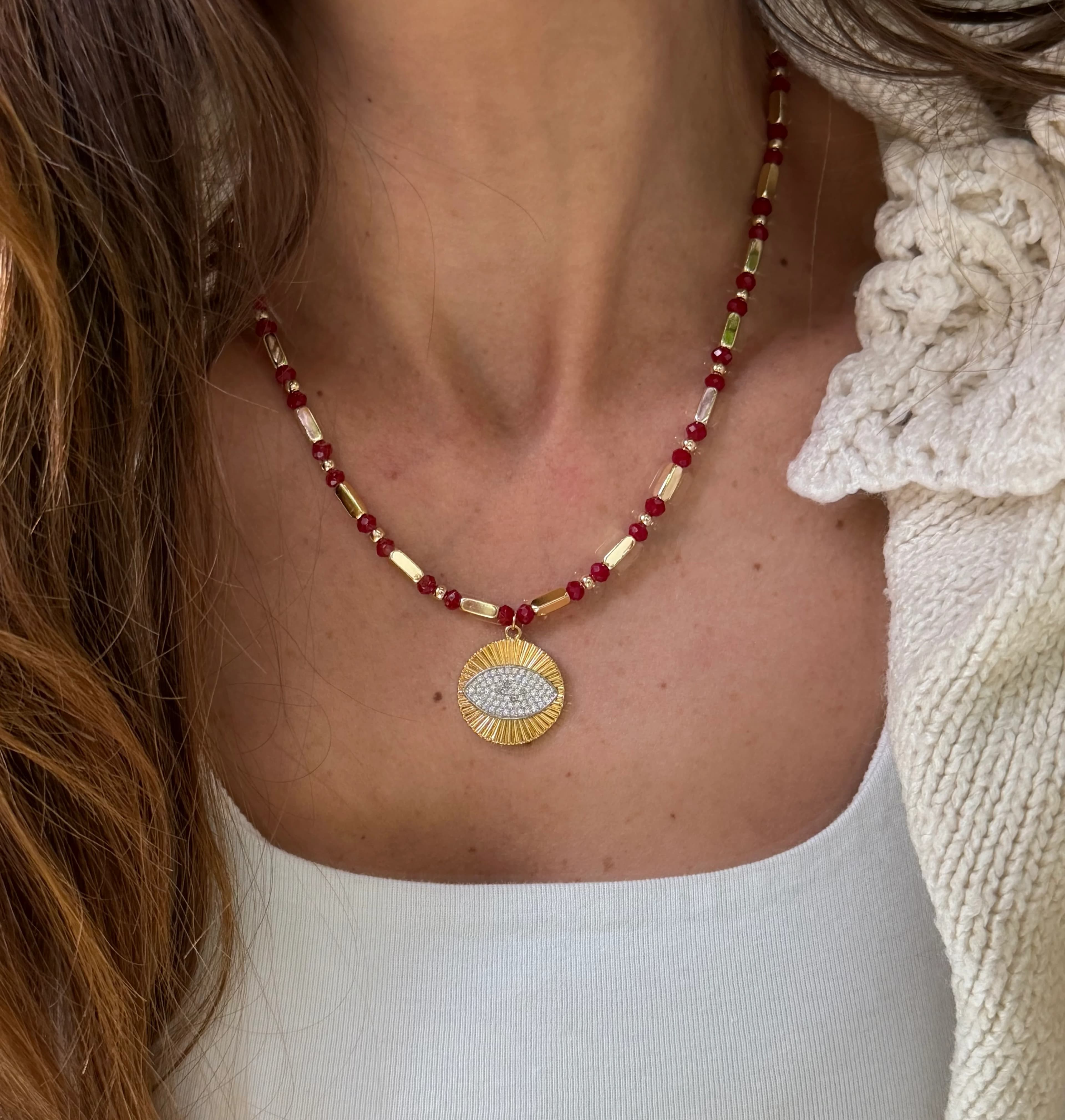 Vip Bordo Tasarım Taşlı Uç Kolye