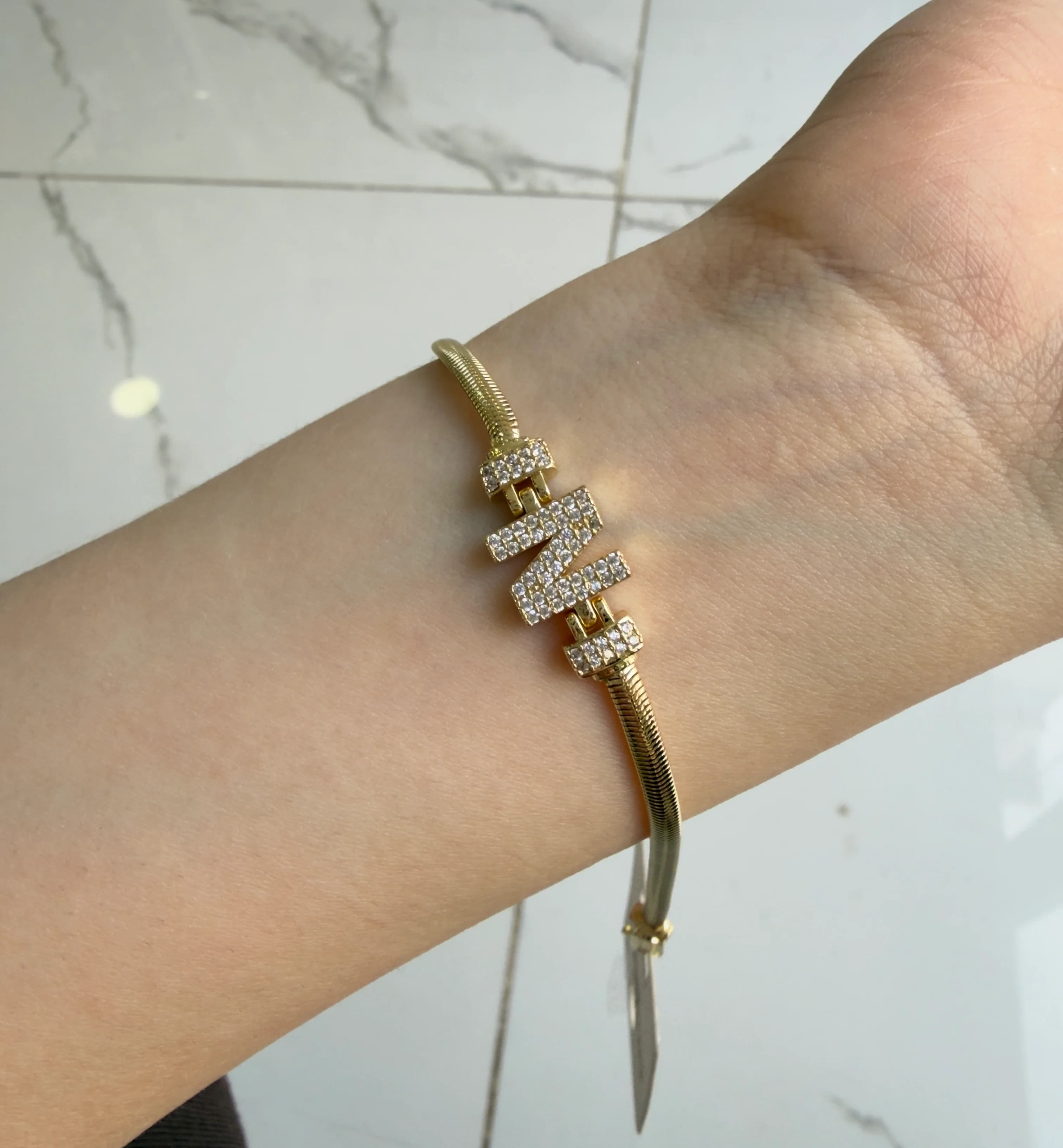 14K CM Altın Kaplama N Harf Bileklik