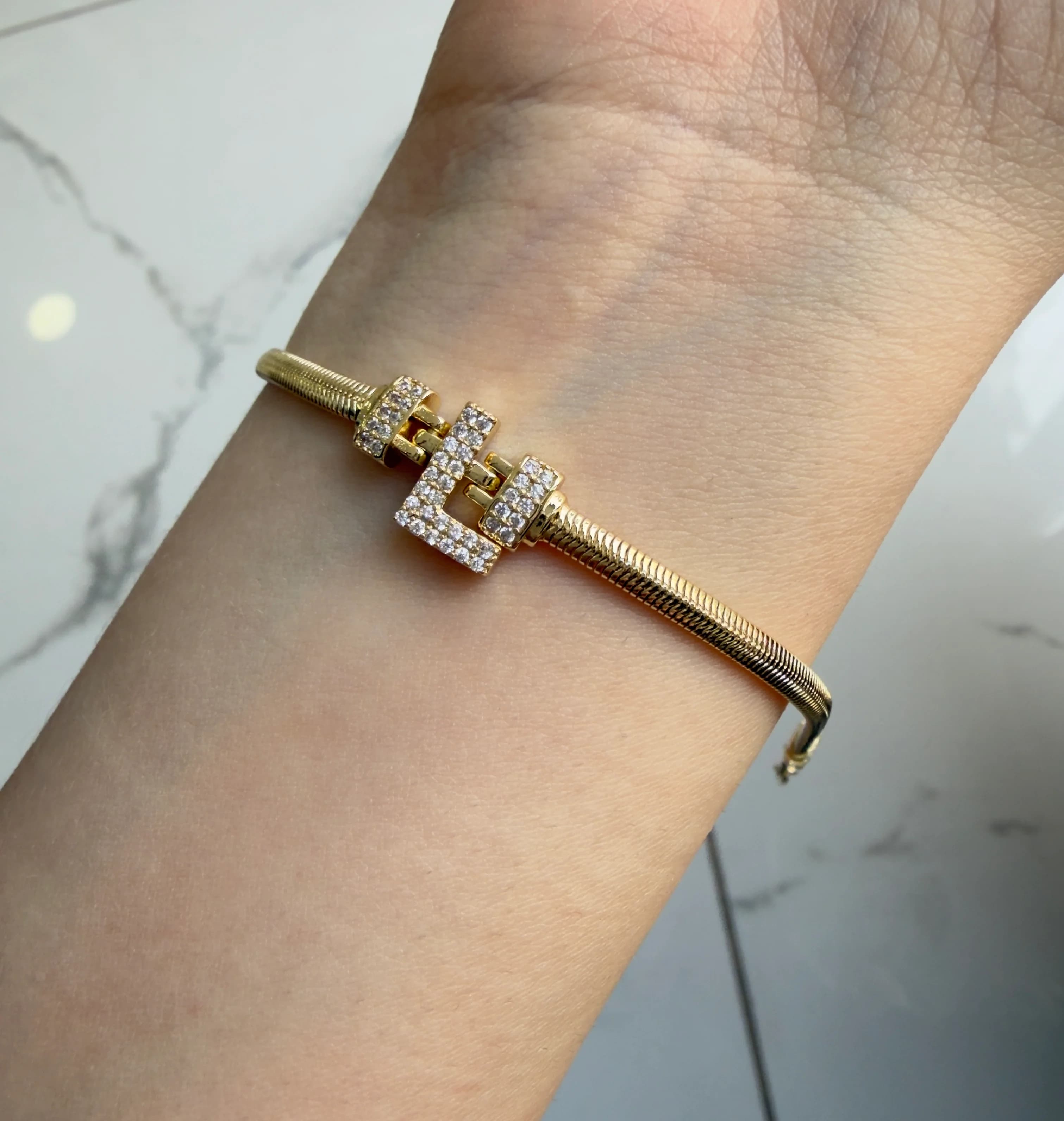 14K CM Altın Kaplama L Harf Bileklik