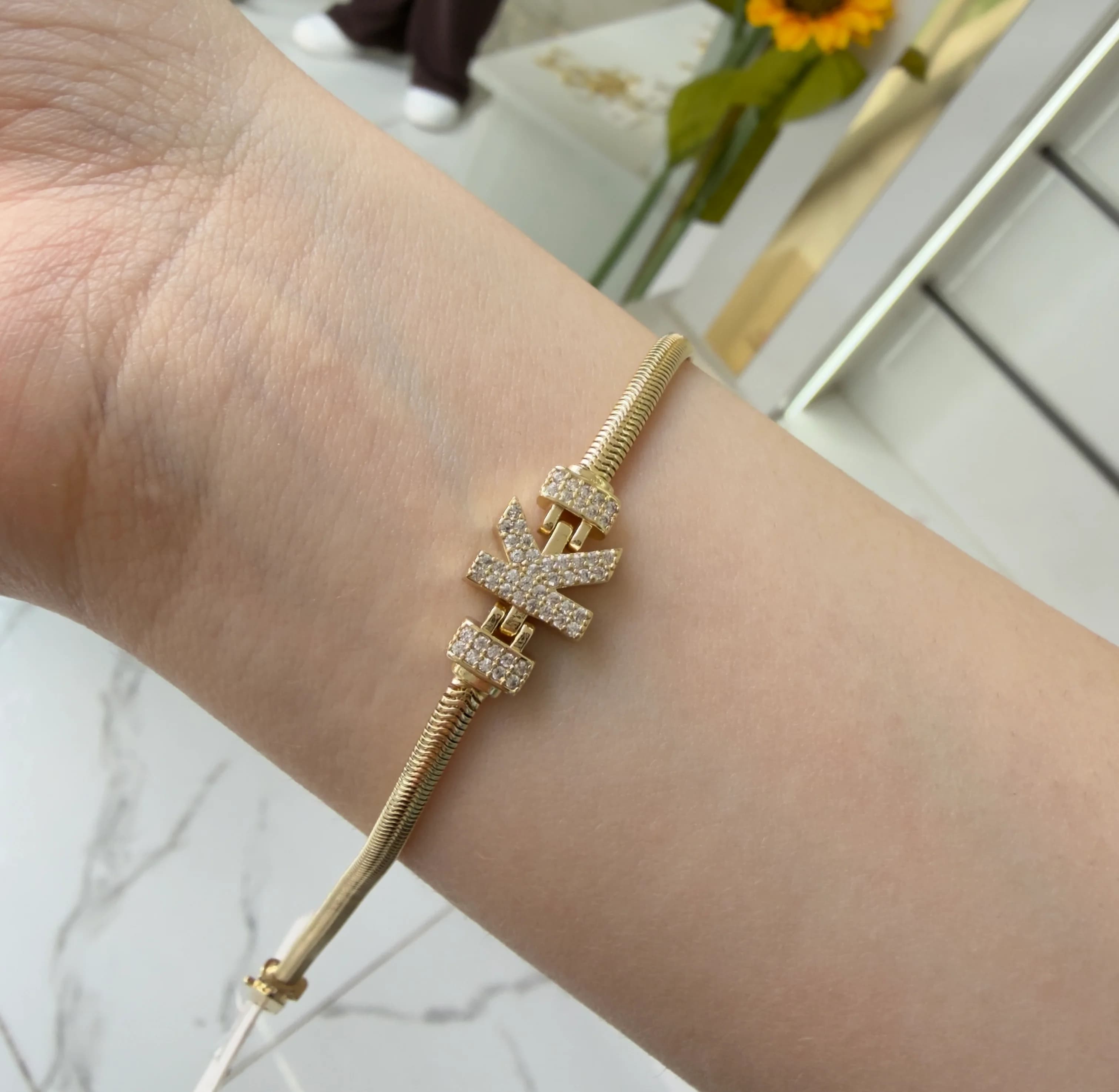 14K CM Altın Kaplama K harf Bileklik