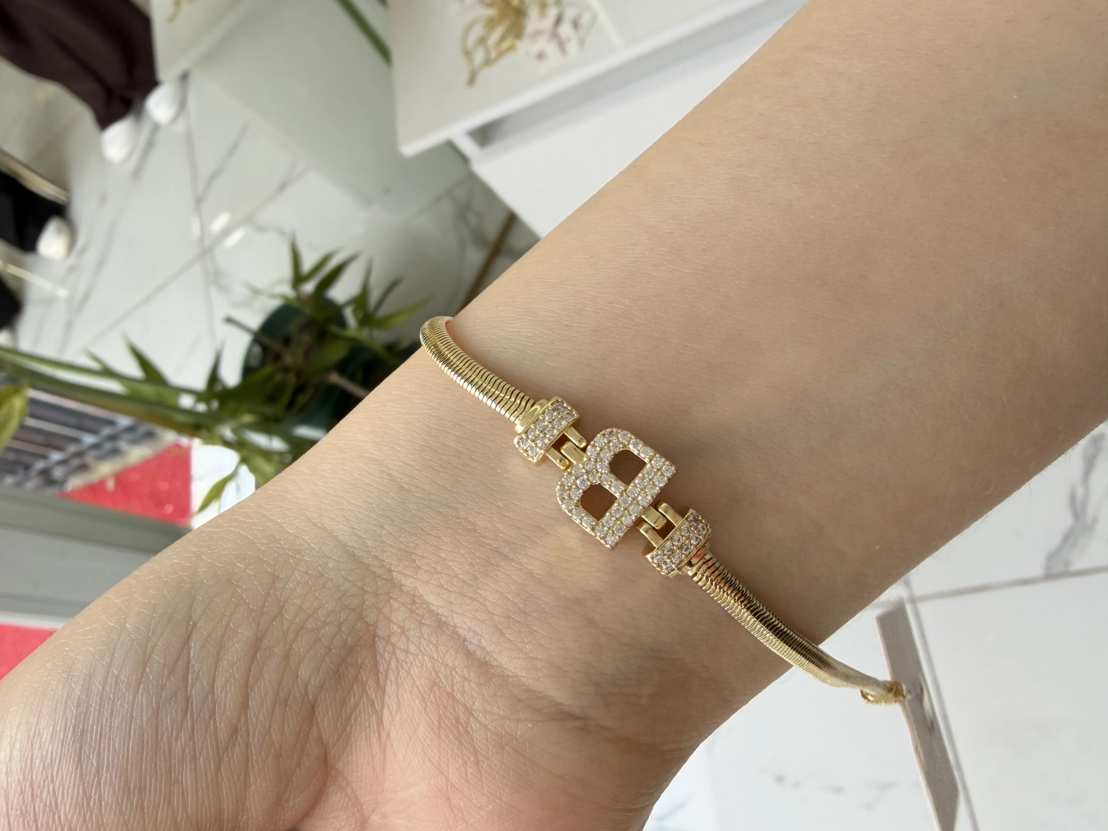 14K CM Altın Kaplama B Harf Bileklik