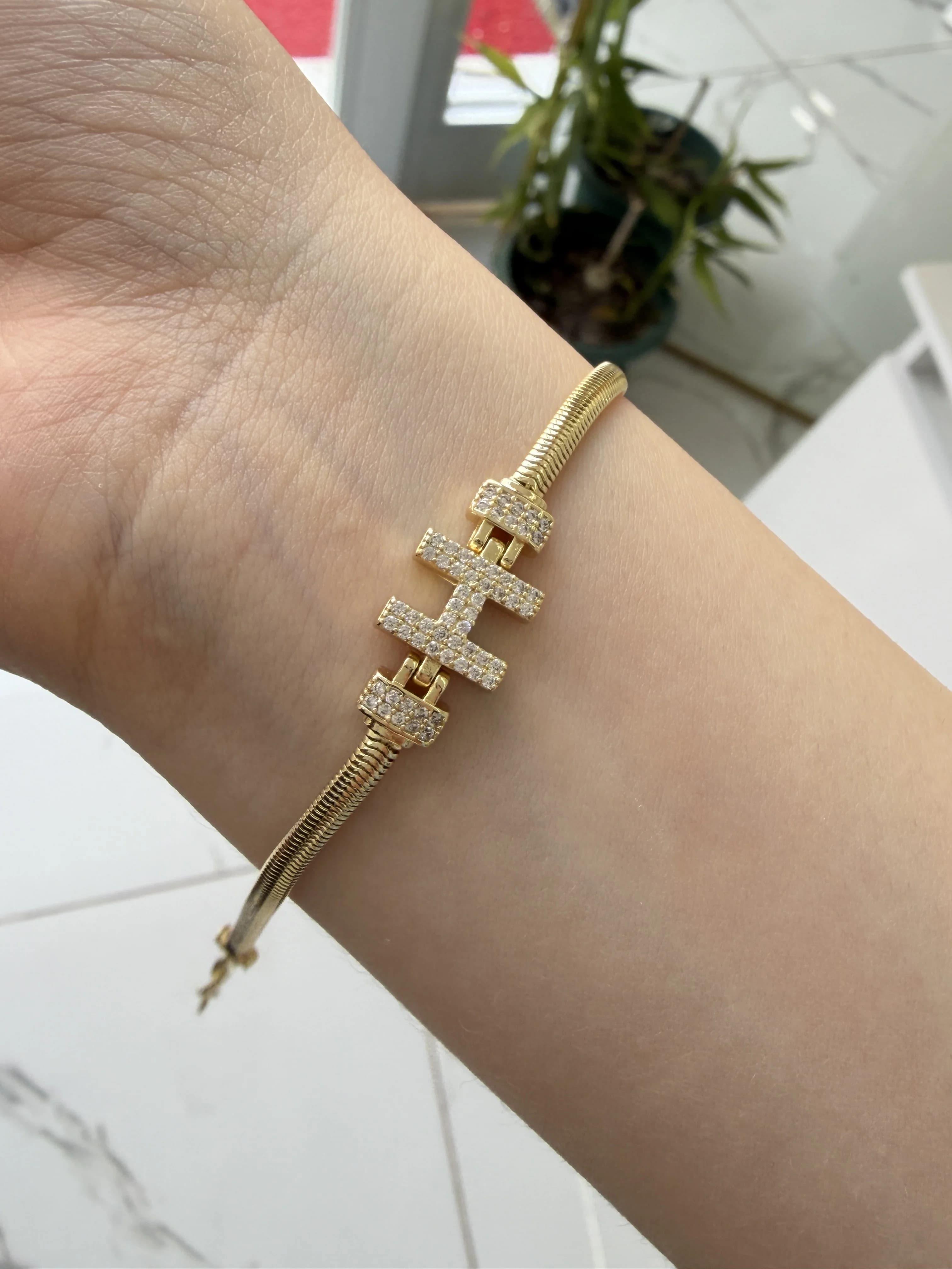 14K CM Altın Kaplama H Harf Bileklik