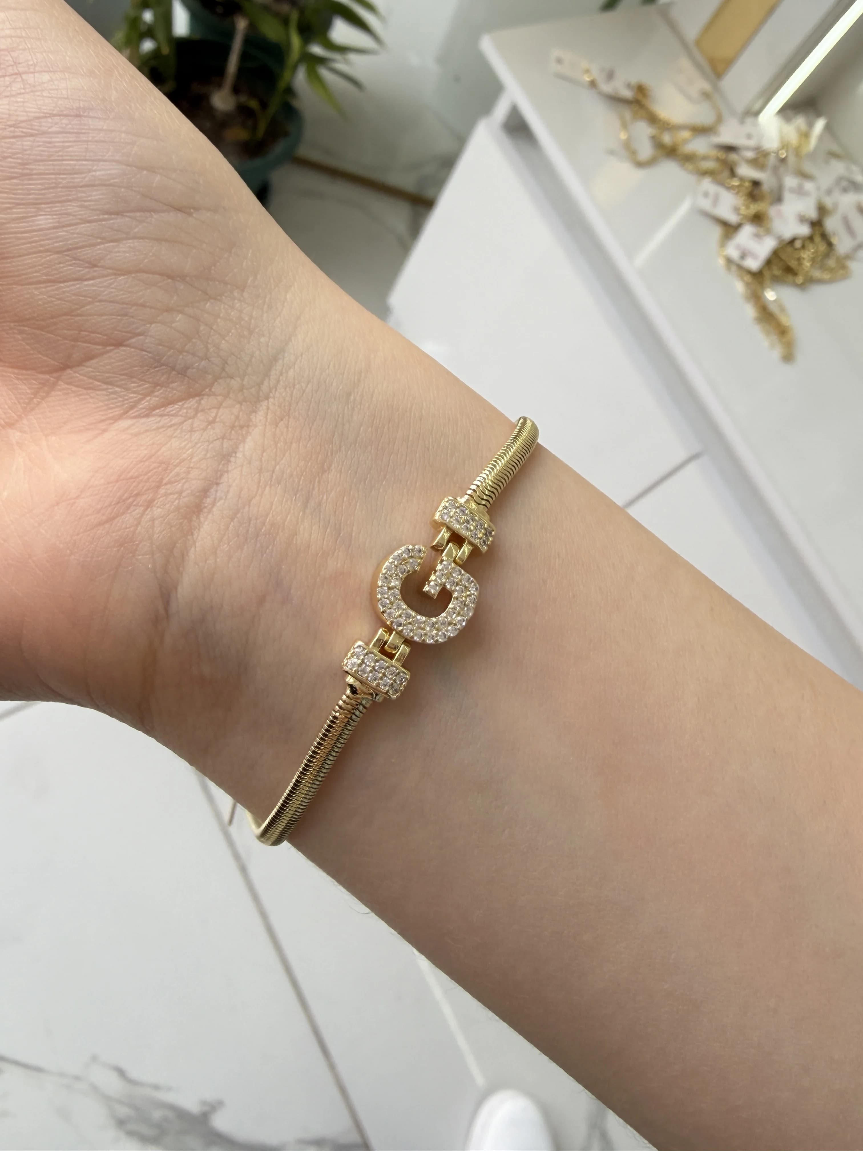 14K CM Altın Kaplama G Harf Bileklik