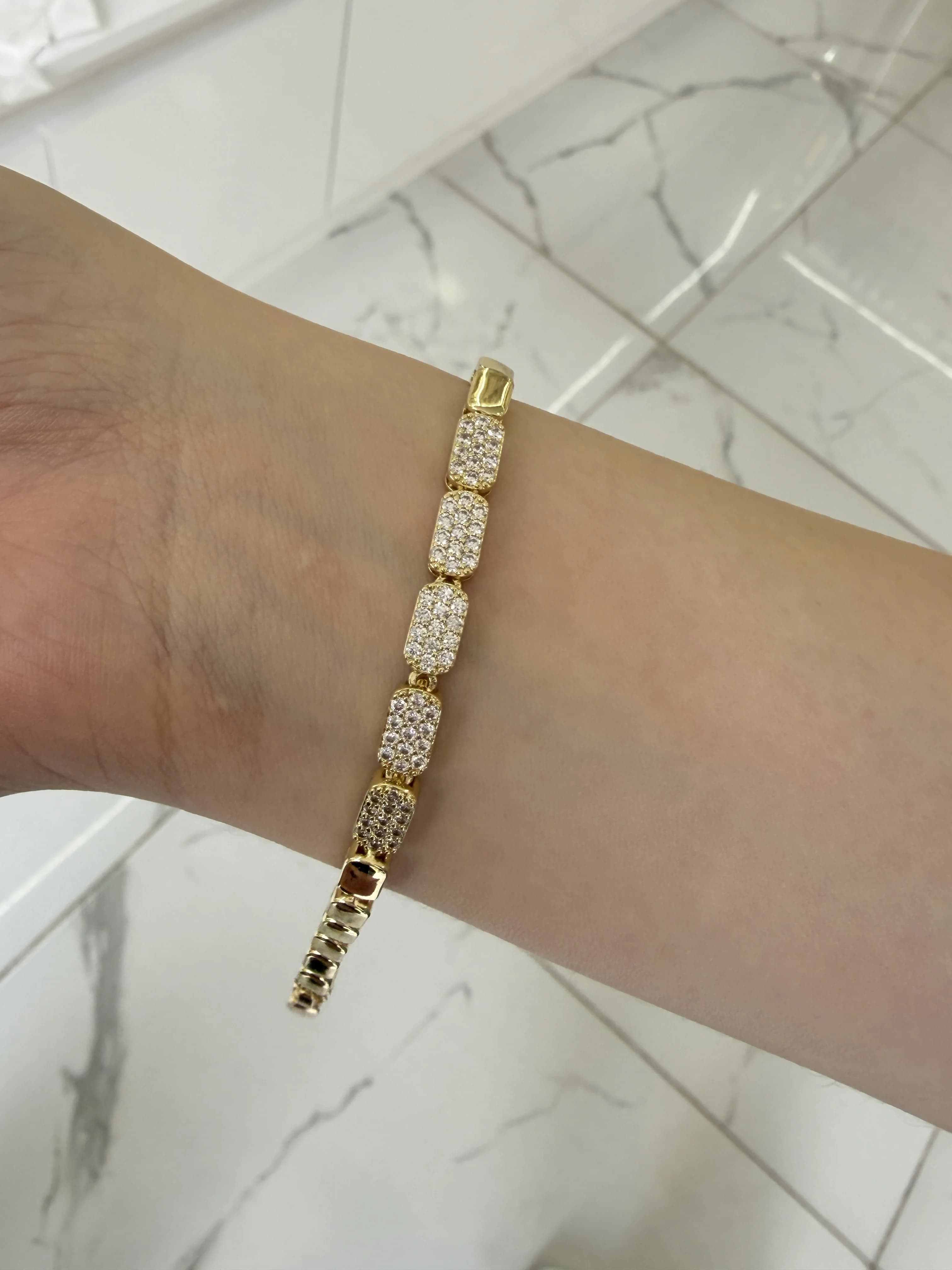 14K CM Altın Kaplama Dolu Sıra Taş Bileklik