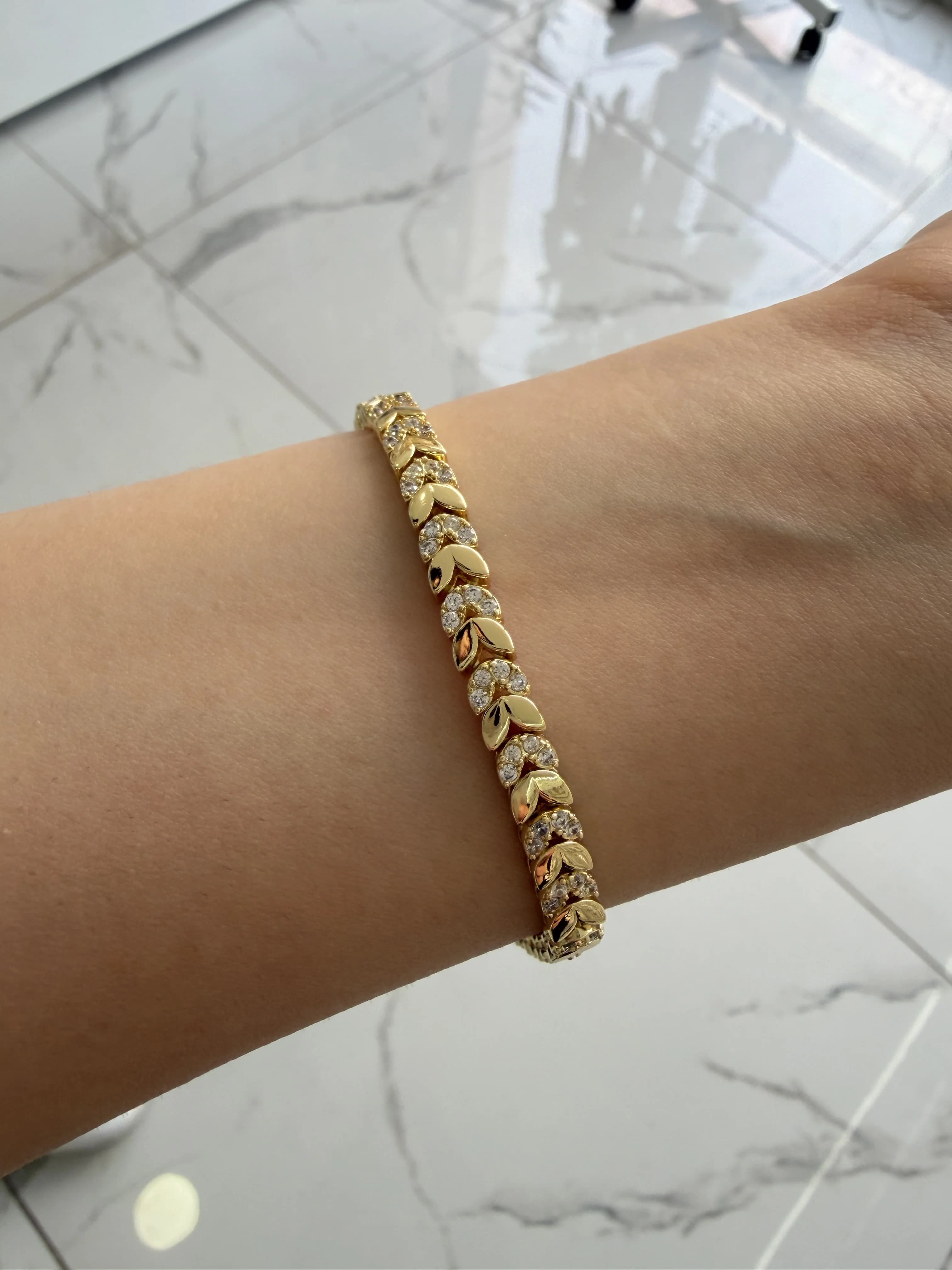 14K CM Altın Kaplama Taş Lale Bileklik