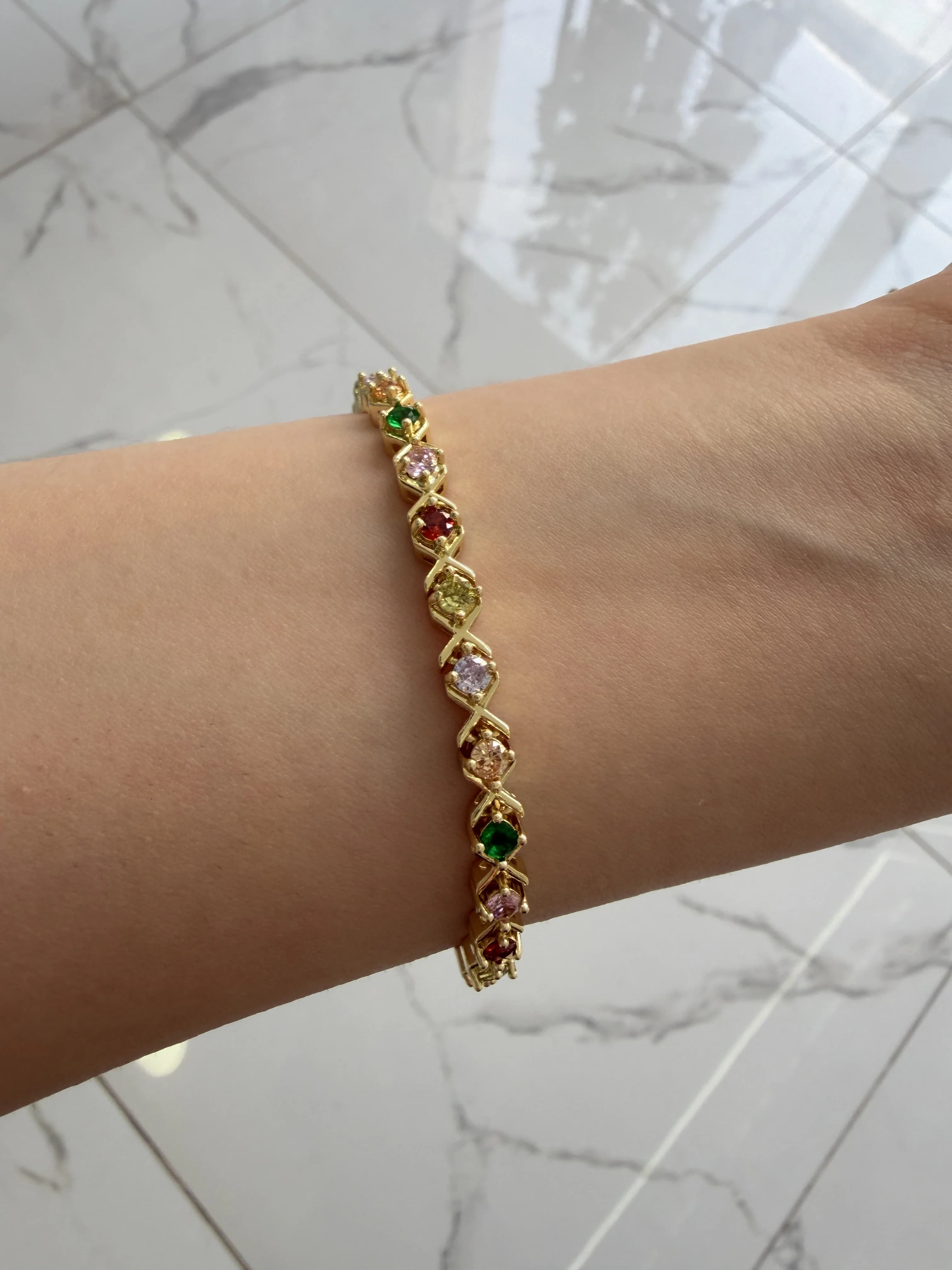 14K CM Altın Kaplama Renkli Suyolu Bileklik