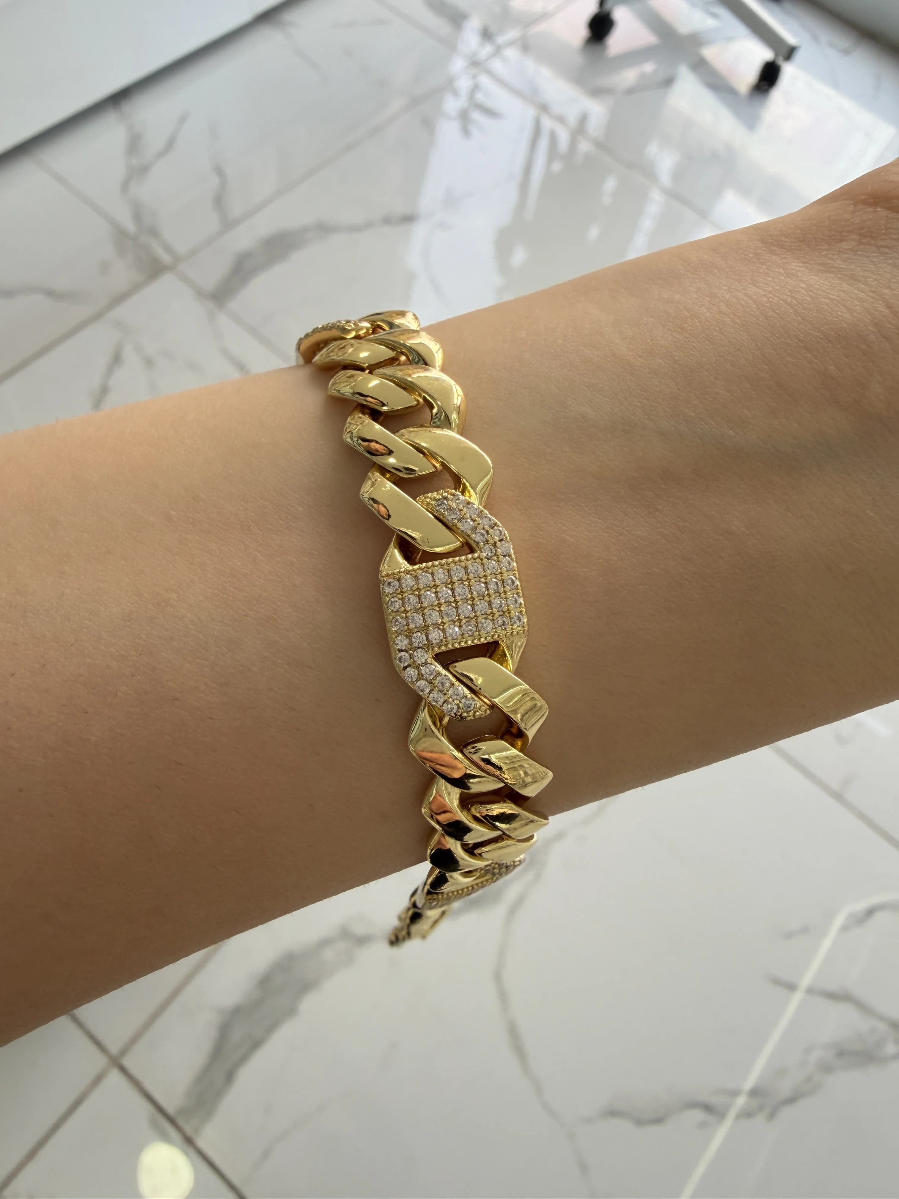 14K CM Altın Kaplama Kalın Gurmet FullTaş Bileklik