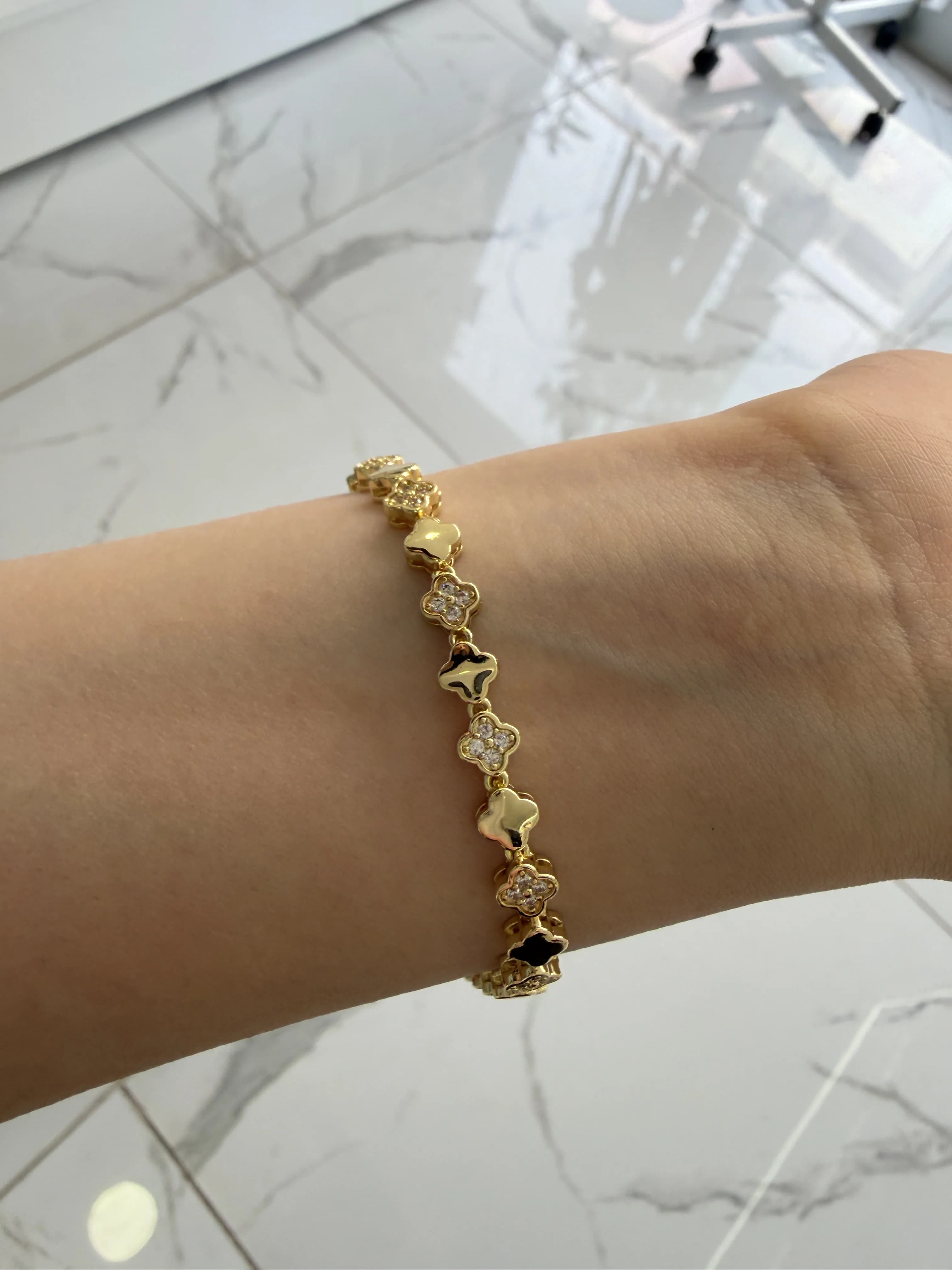 14K CM Altın Kaplama Taşlı Yonca Bileklik