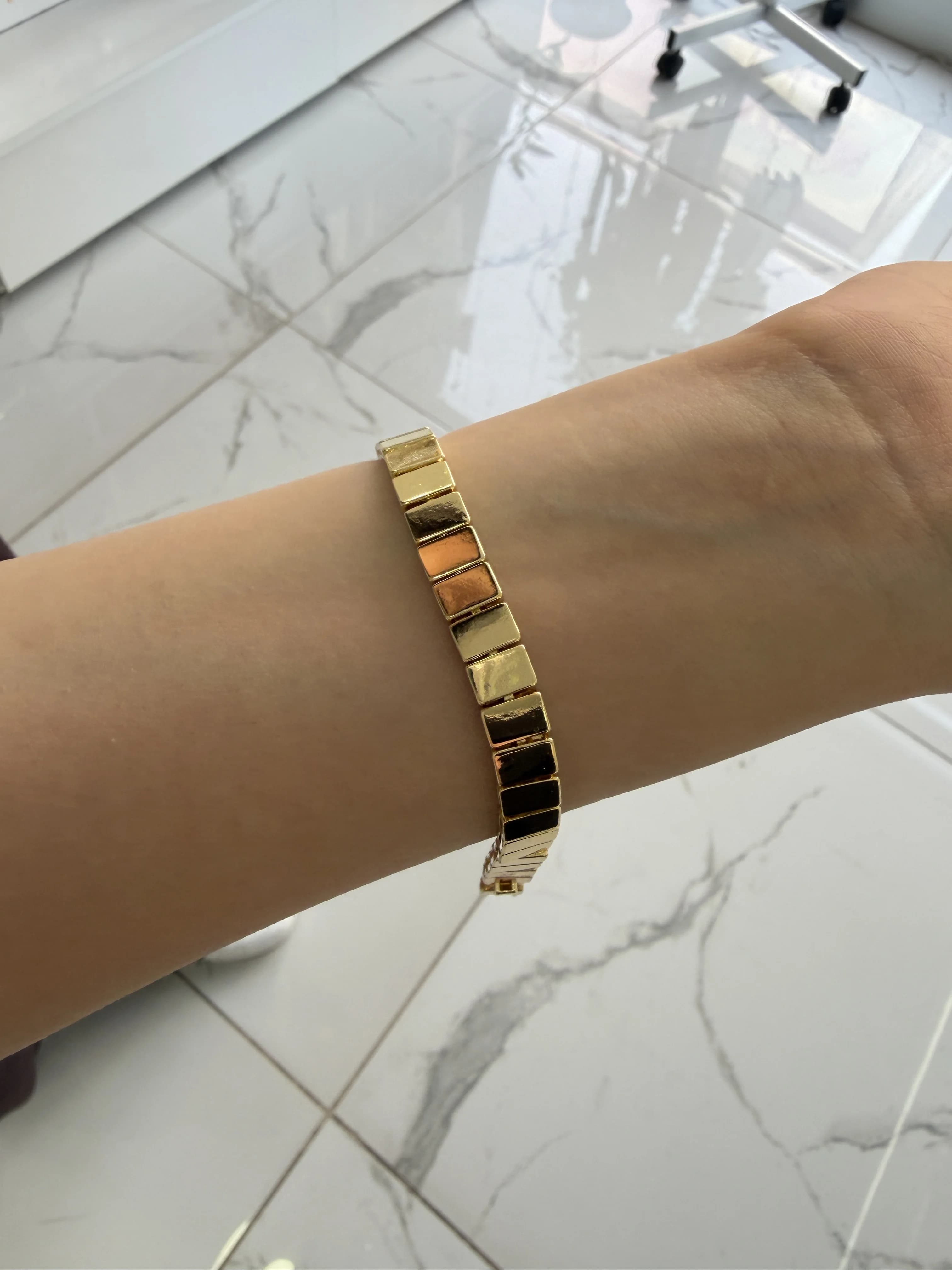 14K CM Altın Kaplama Plaka Kare Bileklik