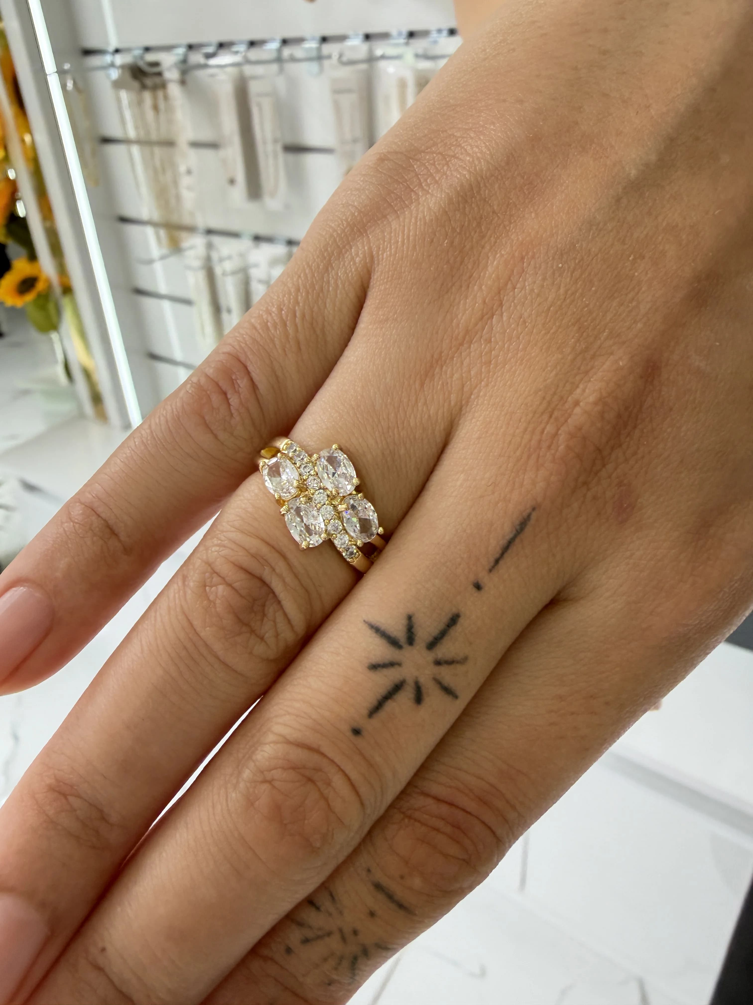 14K CM Altın Kaplama 3 sıra Taş Yüzük