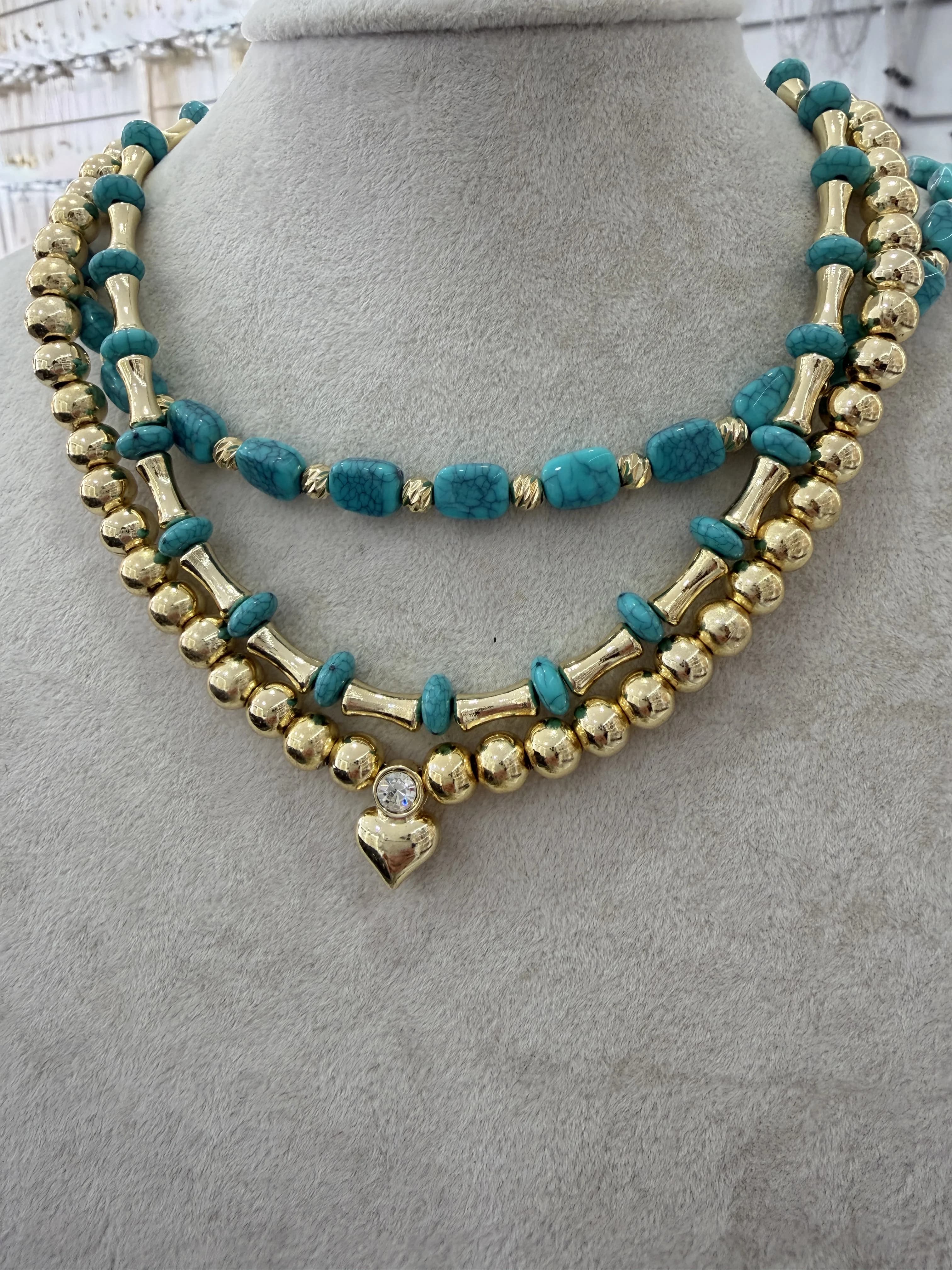 Vip 3 lü Set Turkuaz Kombin Kolye 