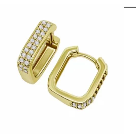 14K Altın Kaplama CM Full Taş Kare Halka Mini Küpe