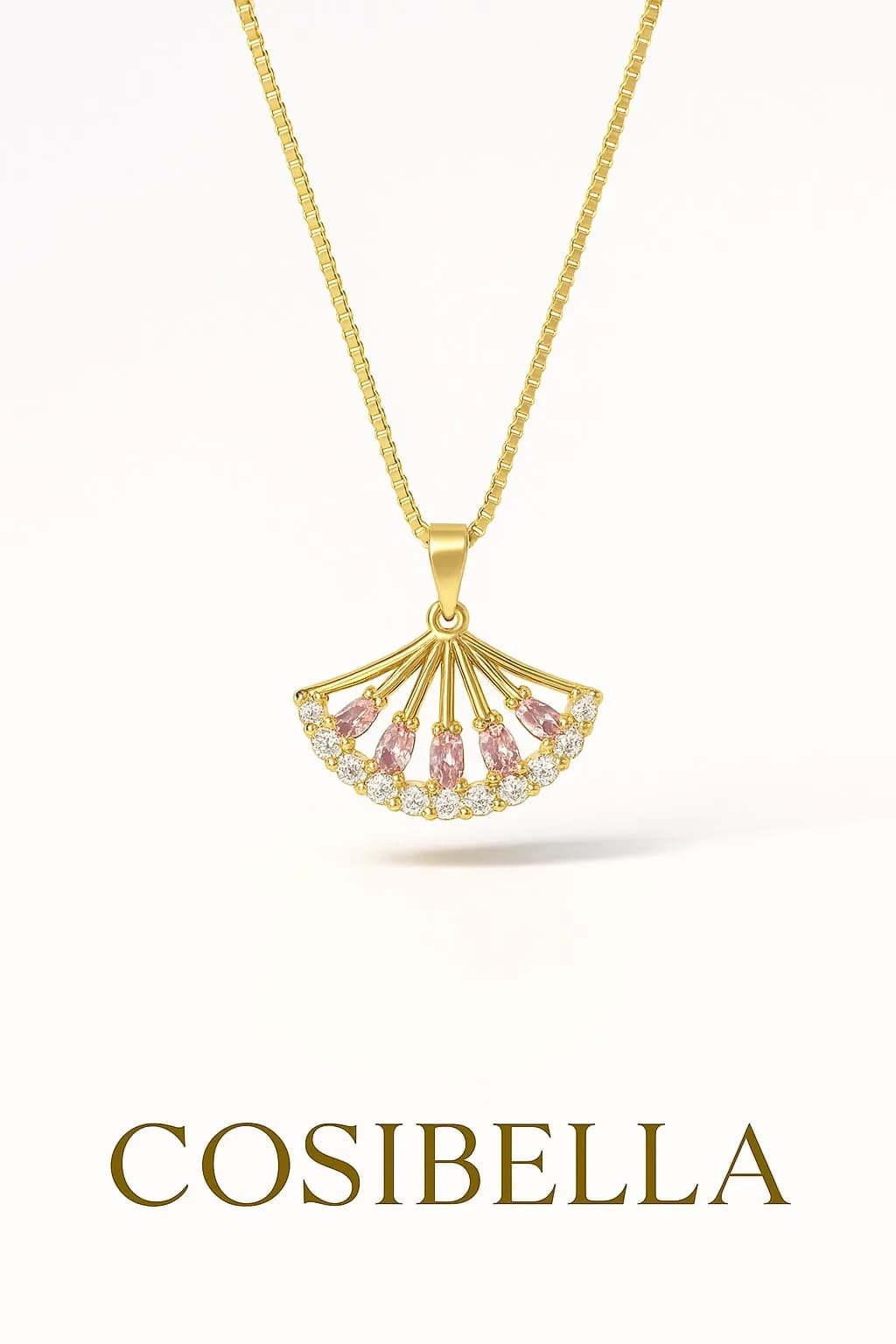 Altın Kaplama Mini Yelpaze Pembeli Kolye