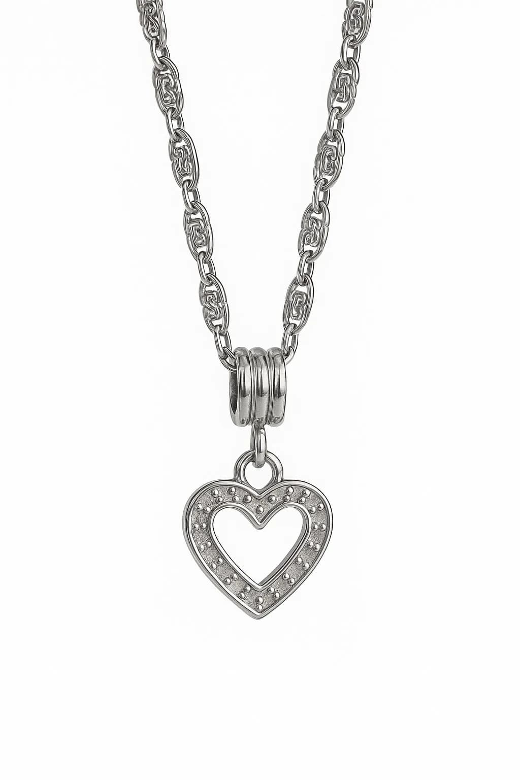 Çelik Gümüş Renk Kalp Charm Kolye