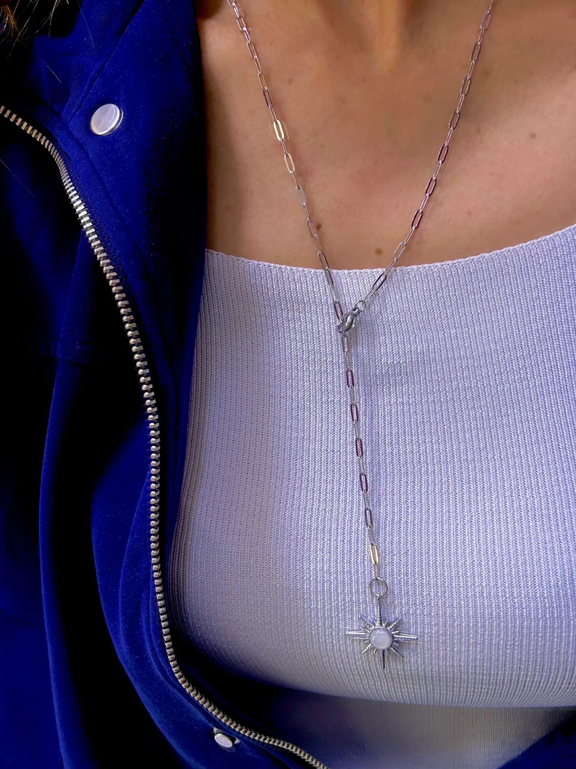 Çelik Gümüş Renk Kutup Yıldızı Y Kolye