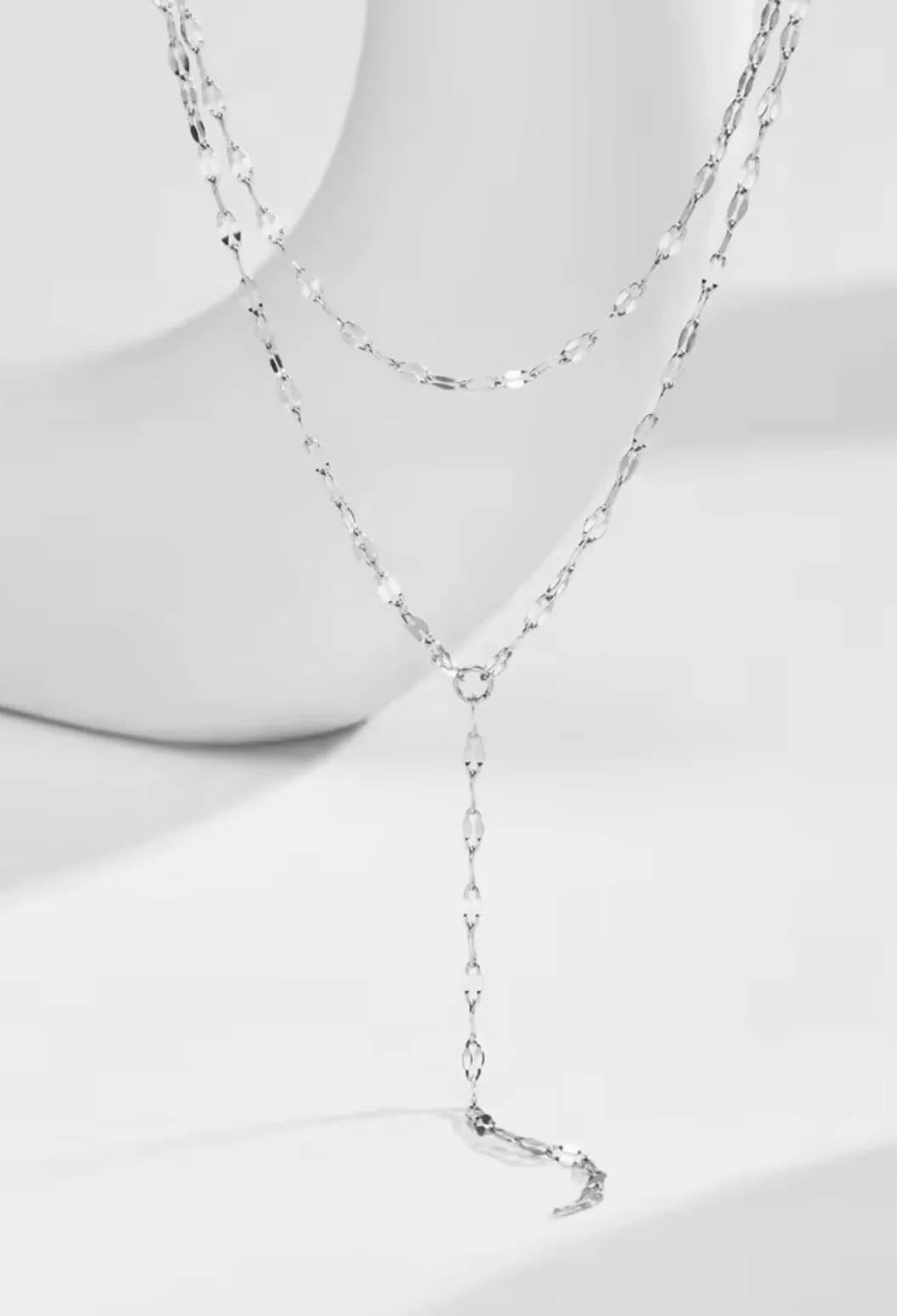 Çelik Gümüş Renk Parlak Zincir Y Kolye