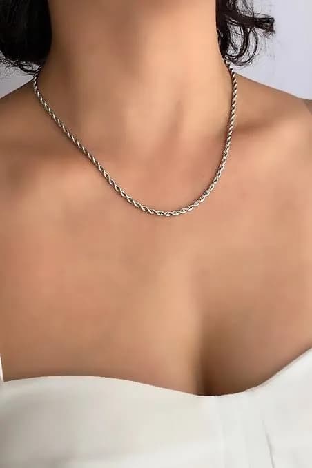 Çelik Halat Zincir Burgu Kolye 45 cm