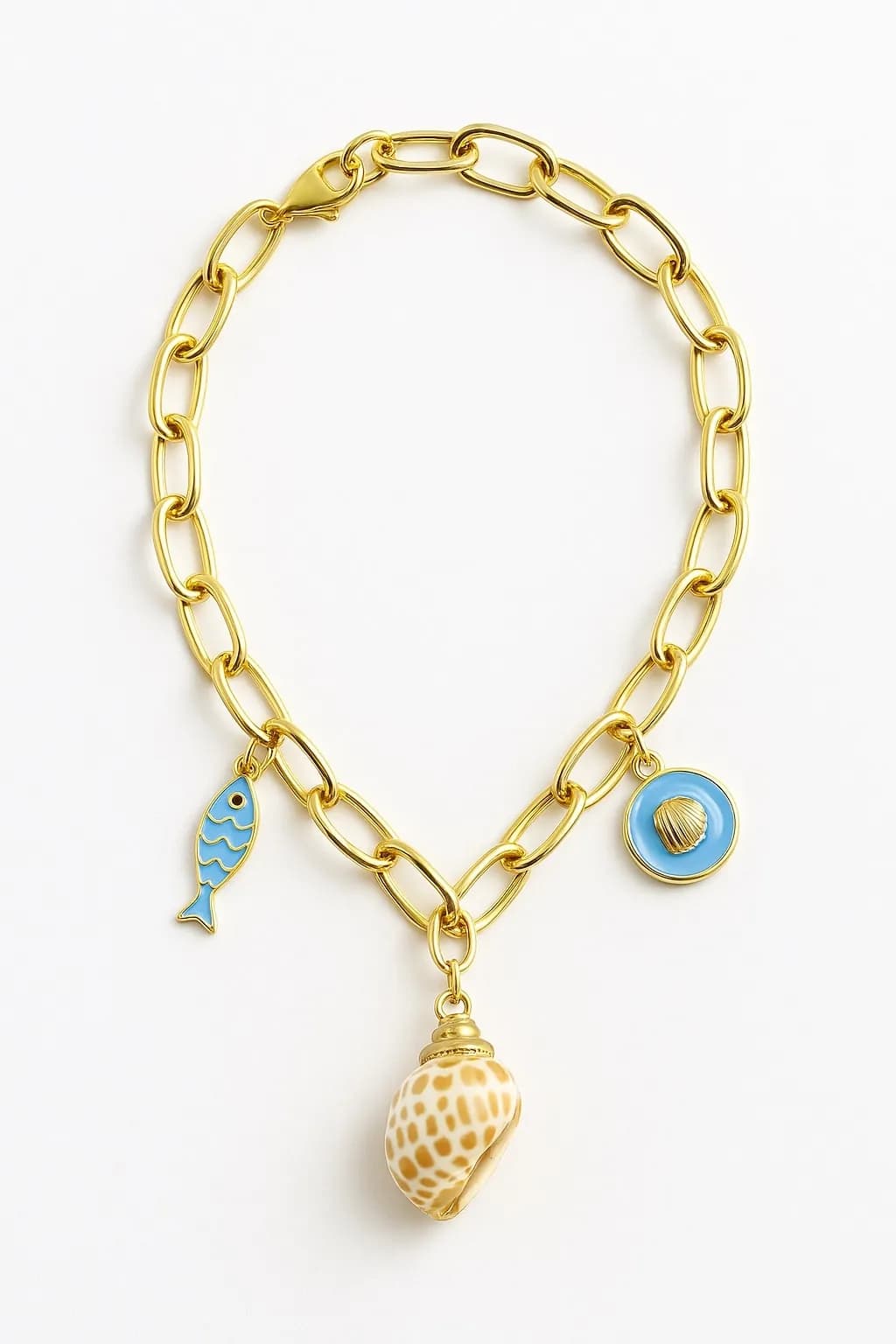 Çelik Mavi Deniz Kabuk Charm Kolye