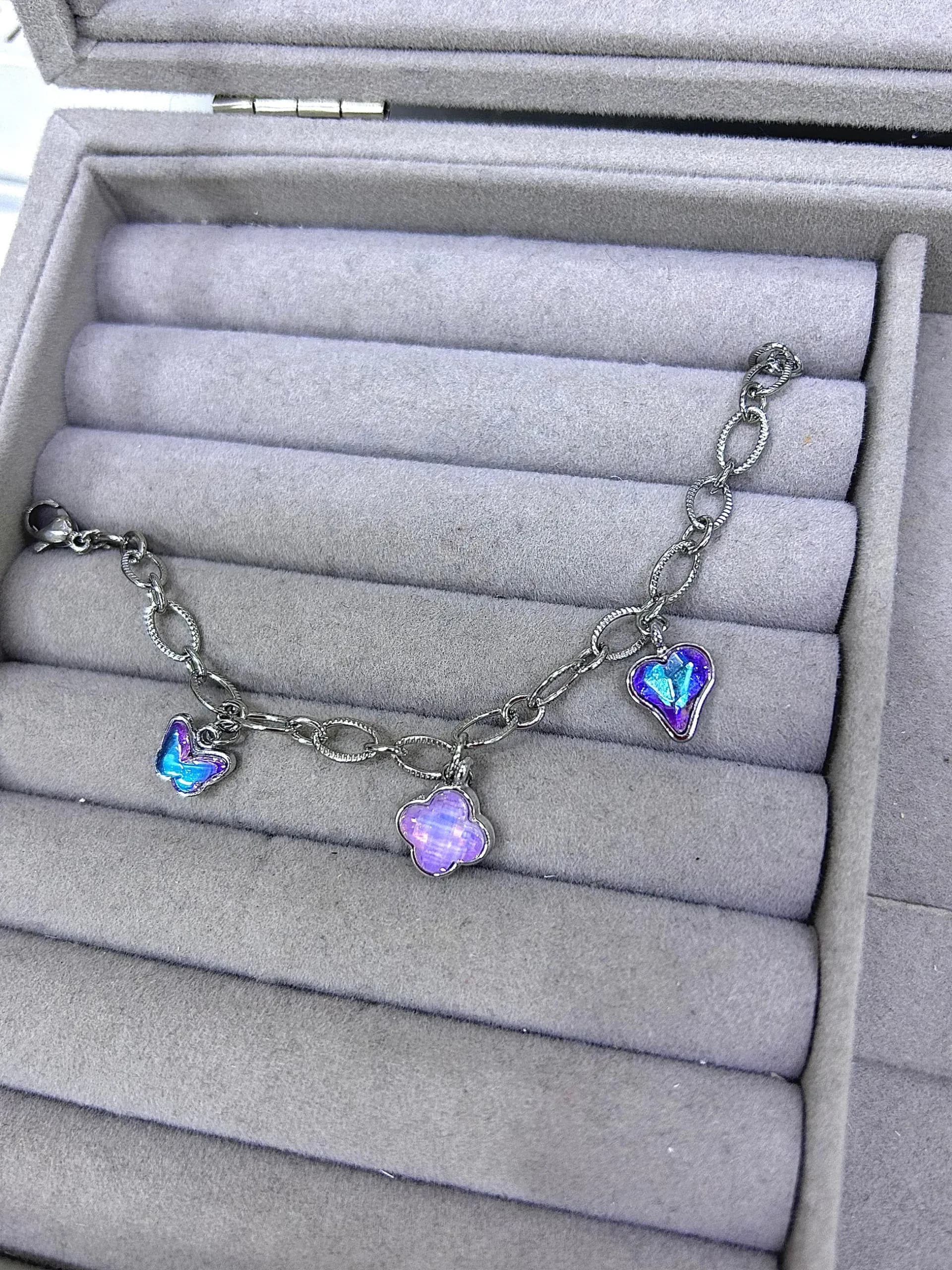 Çelik Mor Hologram Charm Bileklik