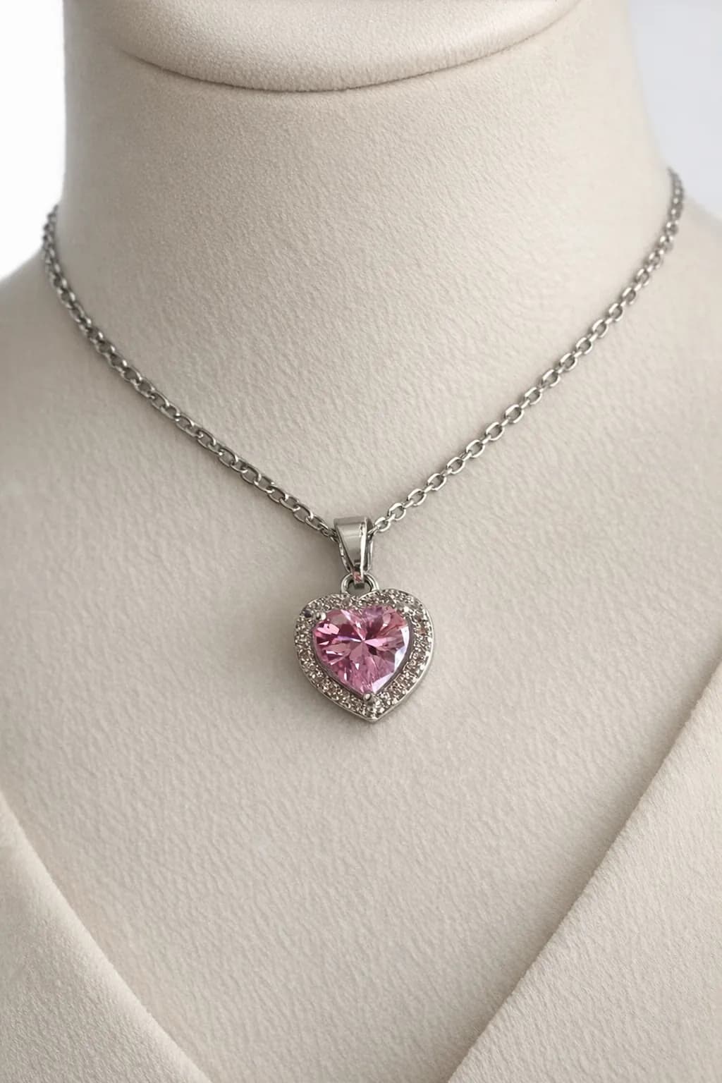 Çelik Pndr Gümüş Renk Pembe Kalp Kolye