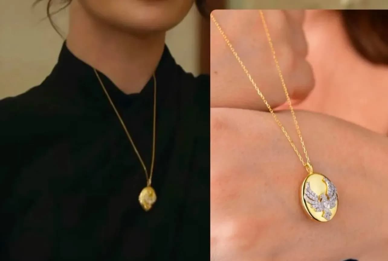 Çelik Taşlı Anka Kuşu Alya Kolyesi (50 cm Uzunluk)