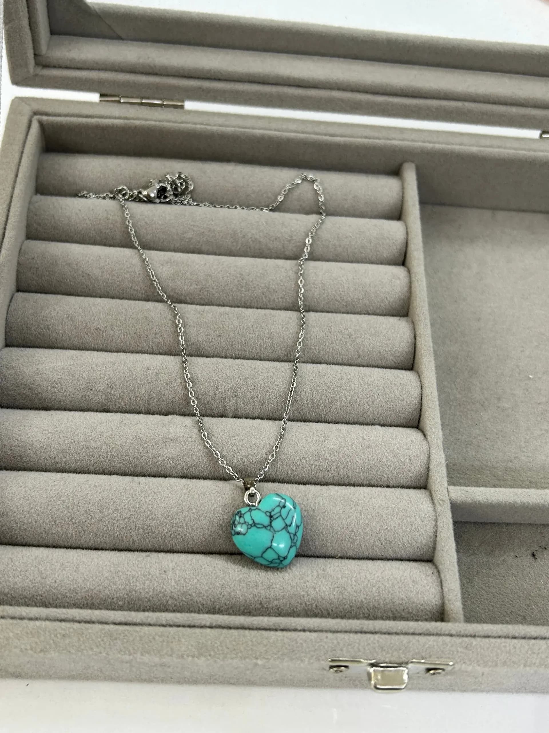Çelik Turkuaz Taş Kalp Kolye
