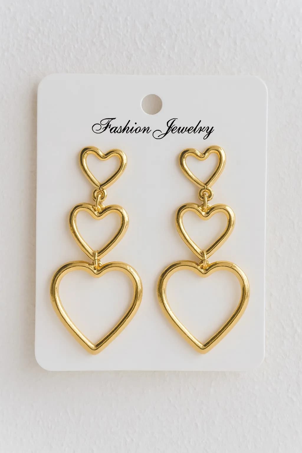 Gold Sallantılı 3 Kalp Küpe