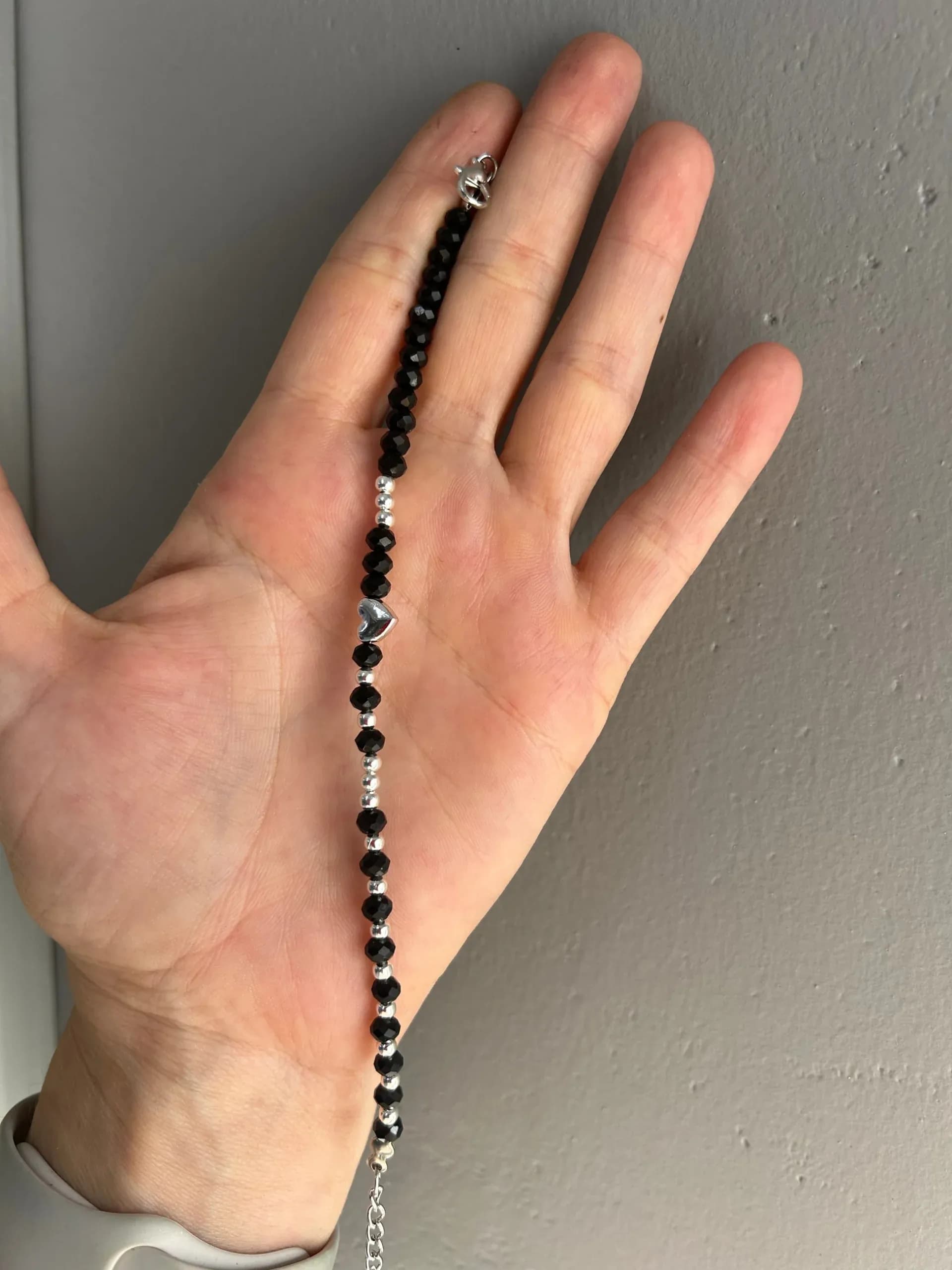 Gümüş Siyah Kristal Kalp Bileklik