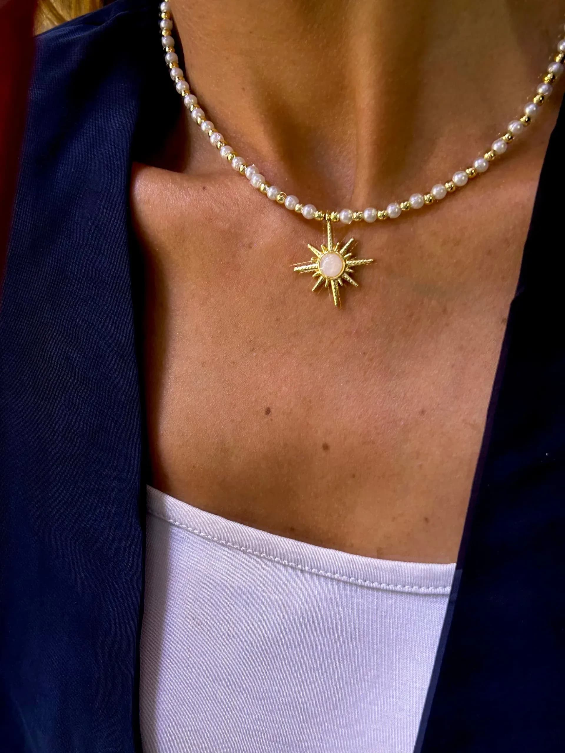 Krem Boncuk Kuzey Yıldızı Rüya Kolye