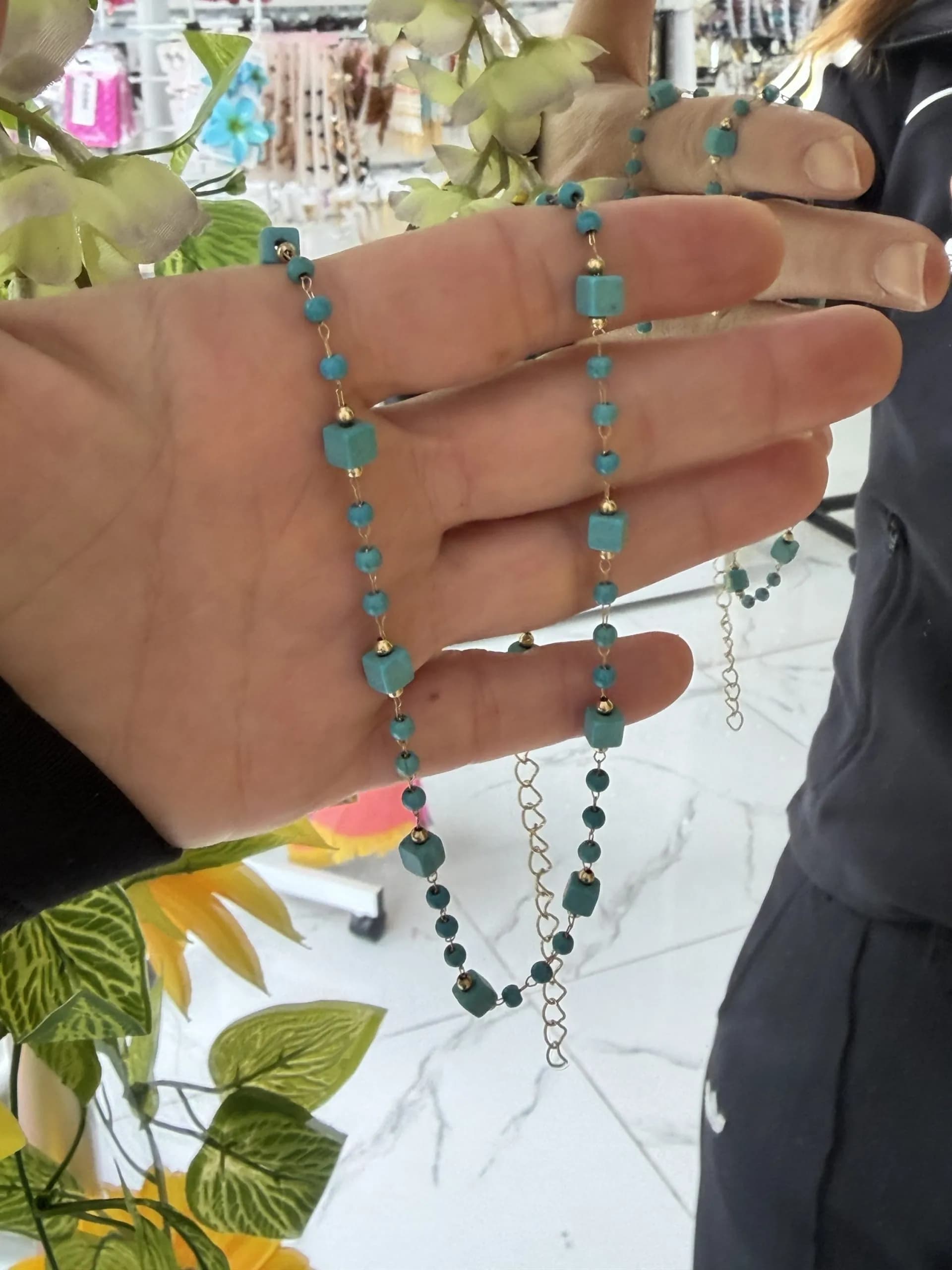 Turkuaz Kareli Maviş Kolye