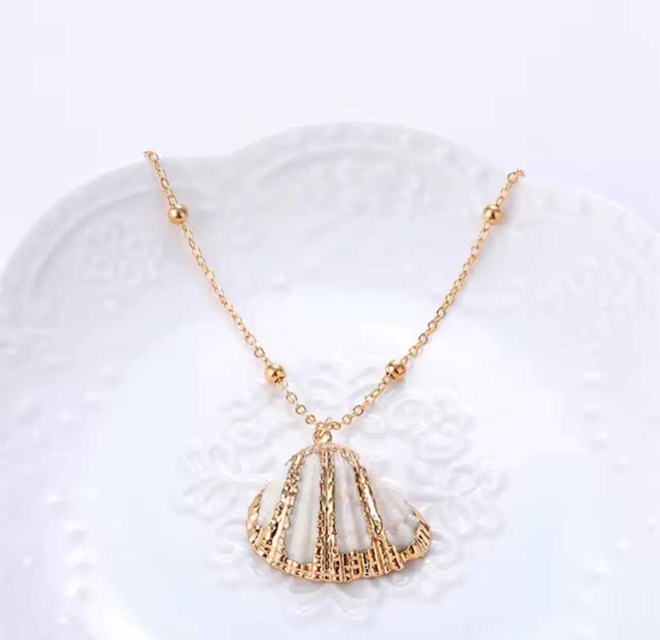 Vip Gold Top Zincir Deniz Kabuğu Kolye