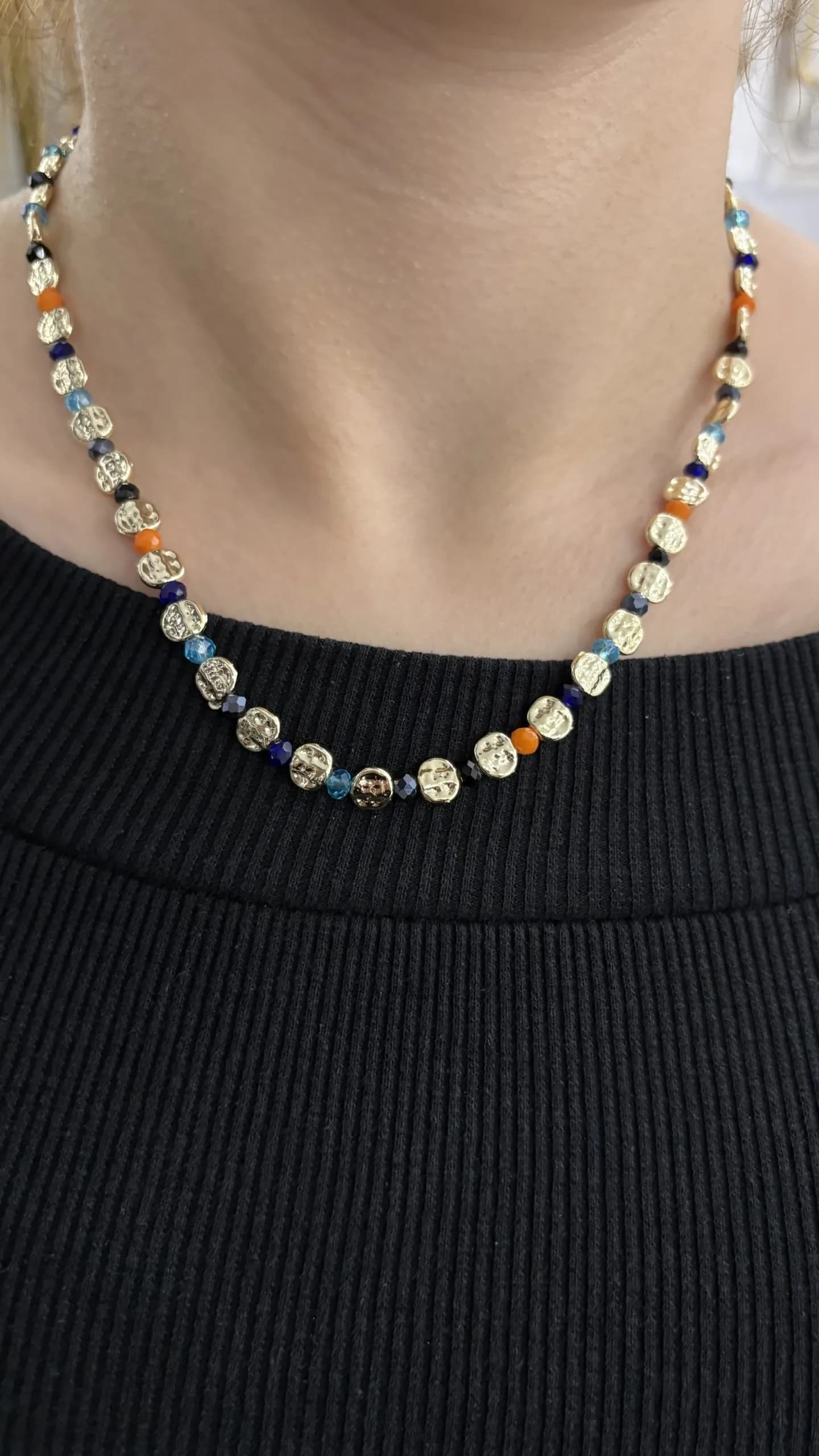 Vip Renkli Gold Yassı Kolye