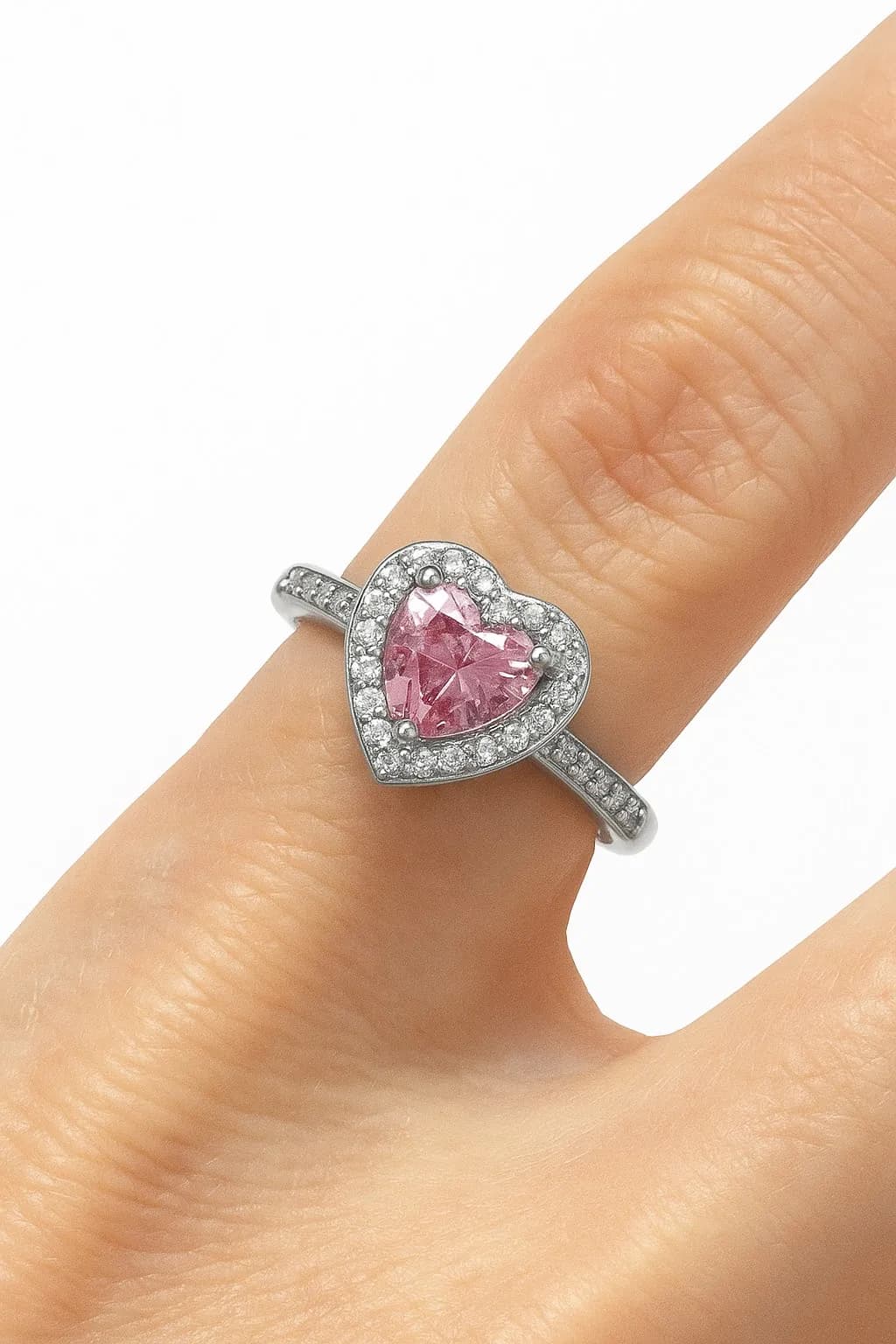 Vip Taşlı Pembe Kalp PNDR Yüzük