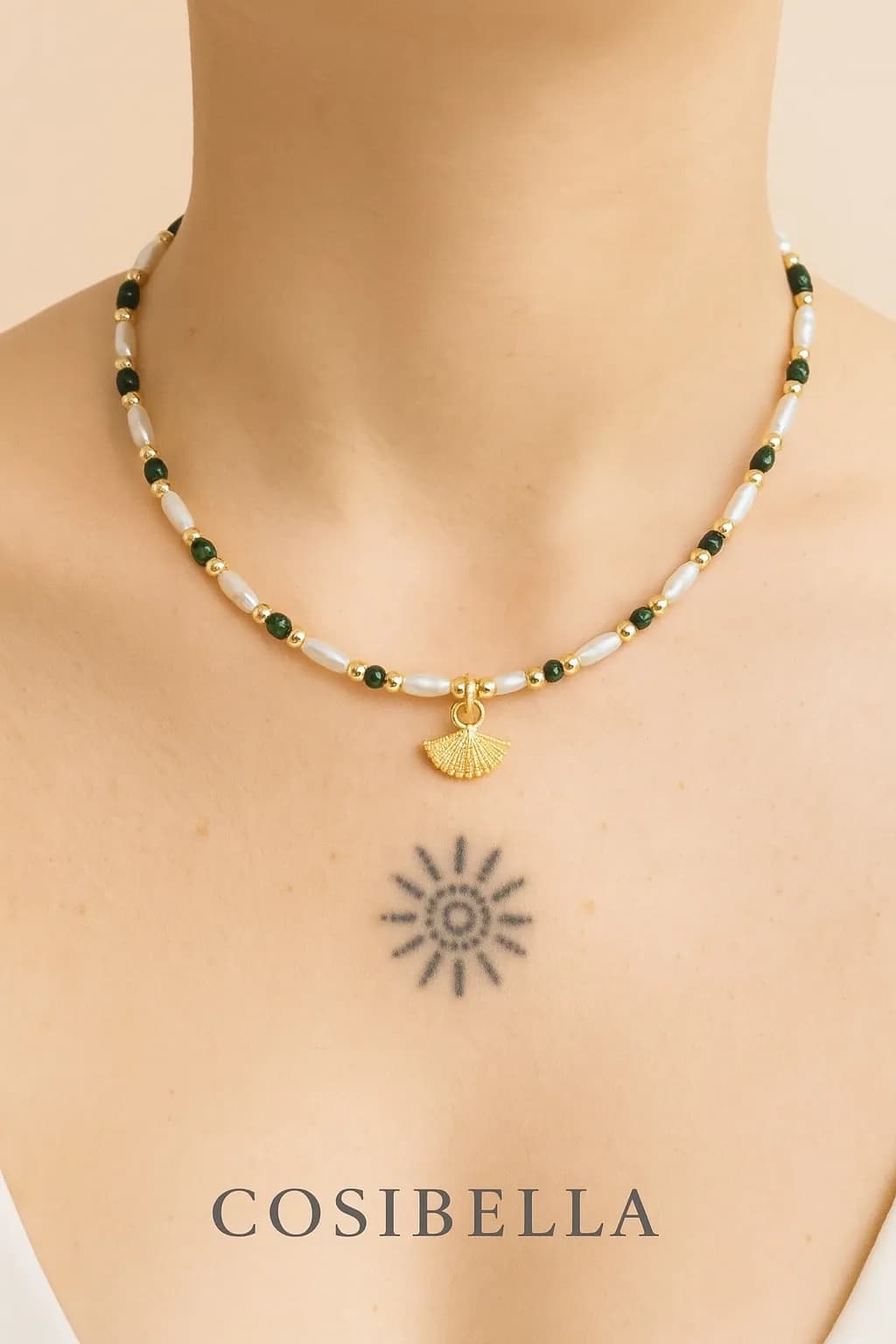 Vip Uzun İnci Yeşil Detay Yelpaze Rüya Kolye