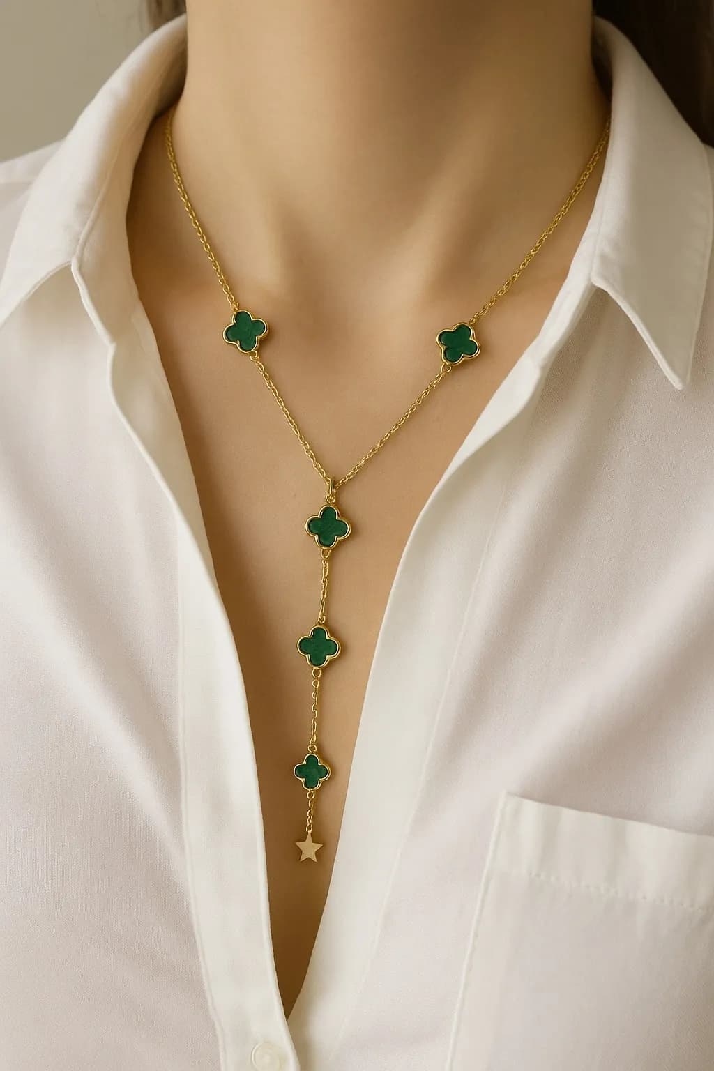 Vip Yeşil Yonca Y Kolye