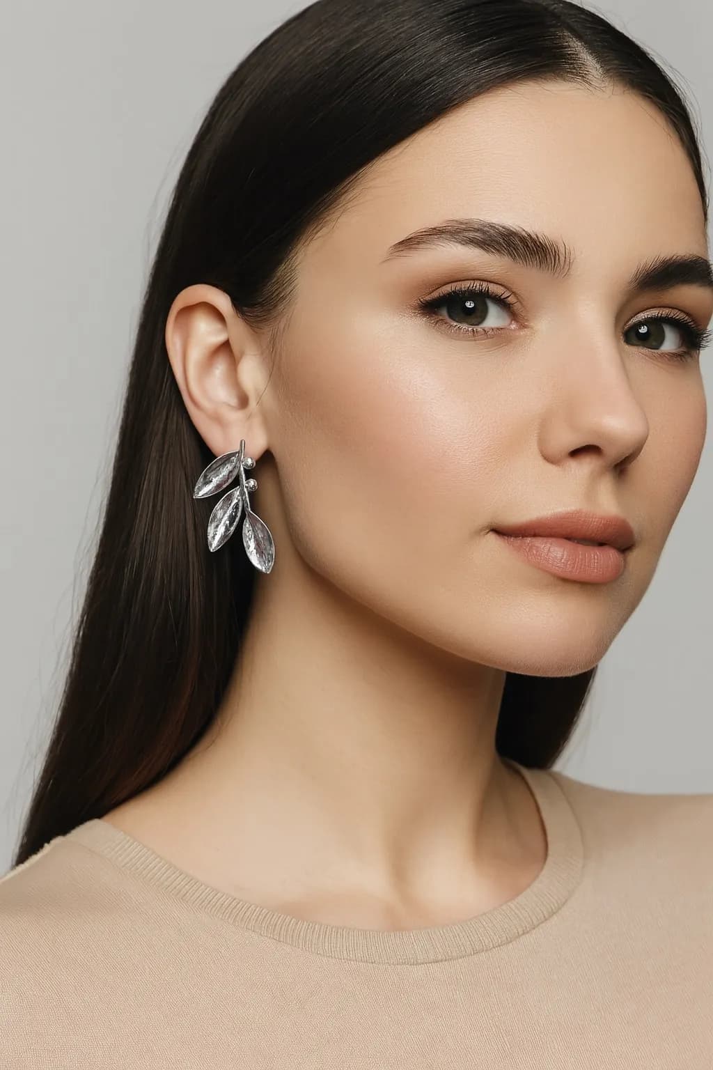 Zeytin Dalı Küpe Gümüş Renk