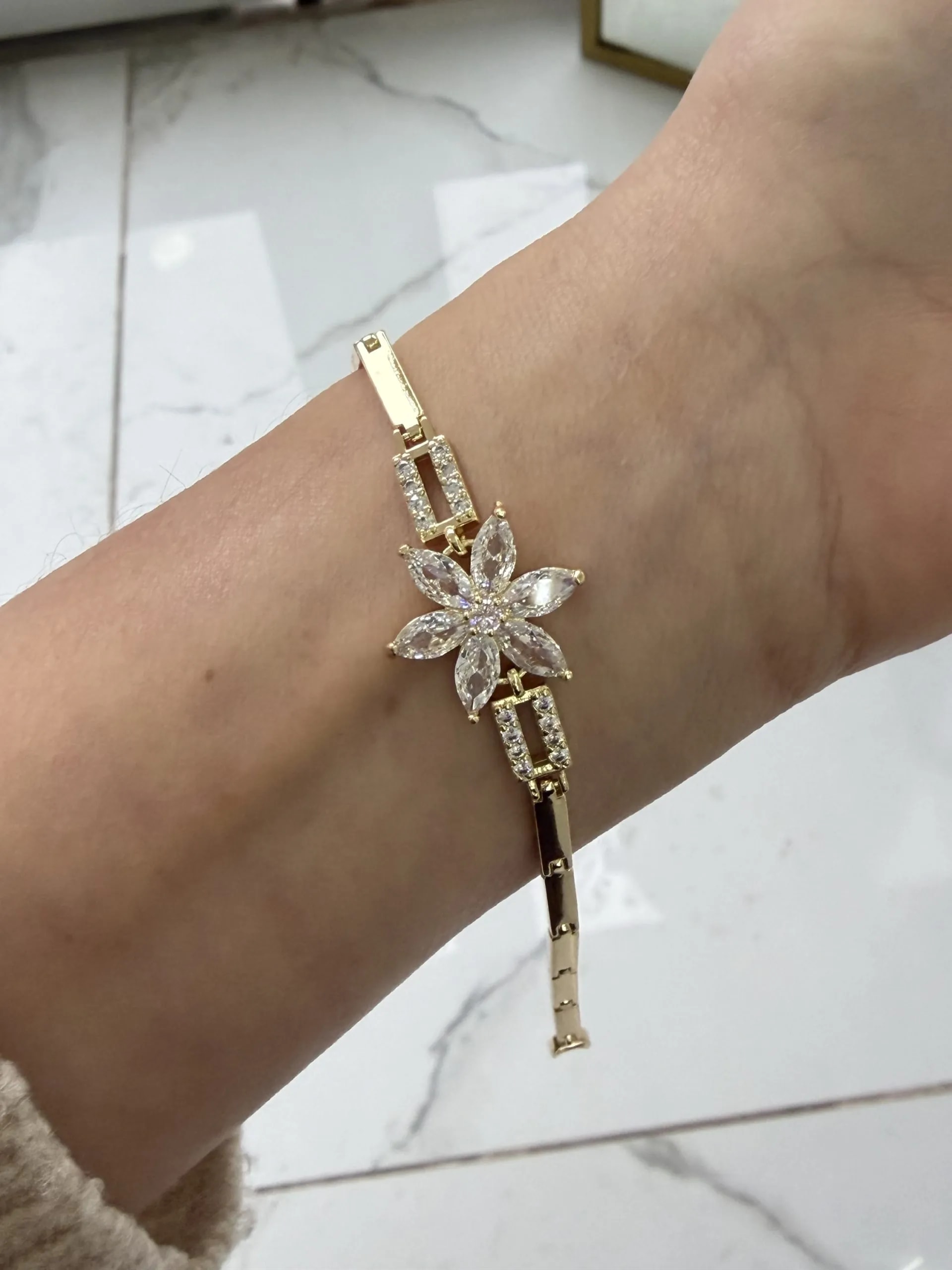 14K CM Altın Kaplama Lotus Bileklik