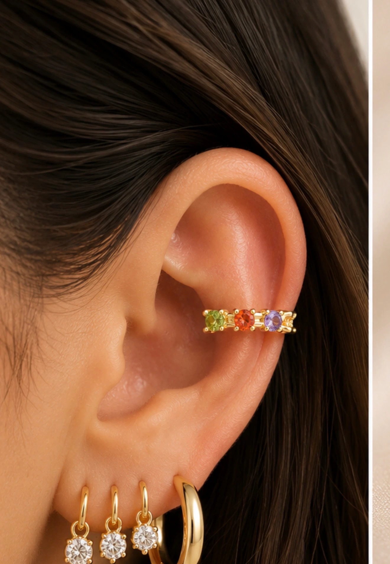 14K Altın Kaplama CM Earcuff SuYolu Kıkırdak Küpe