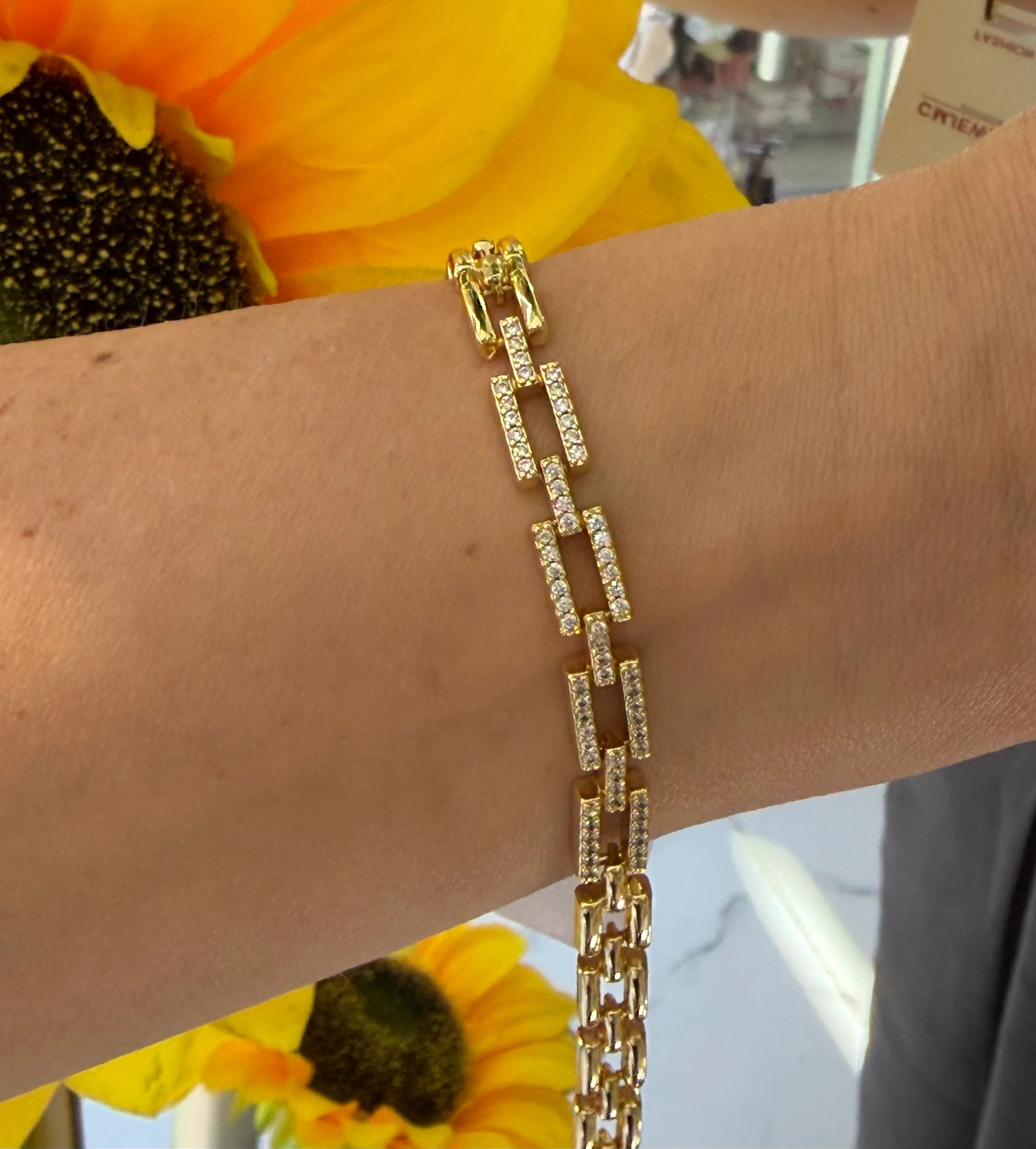 14K CM Altın Kaplama Taşlı Zincir Model Bileklik