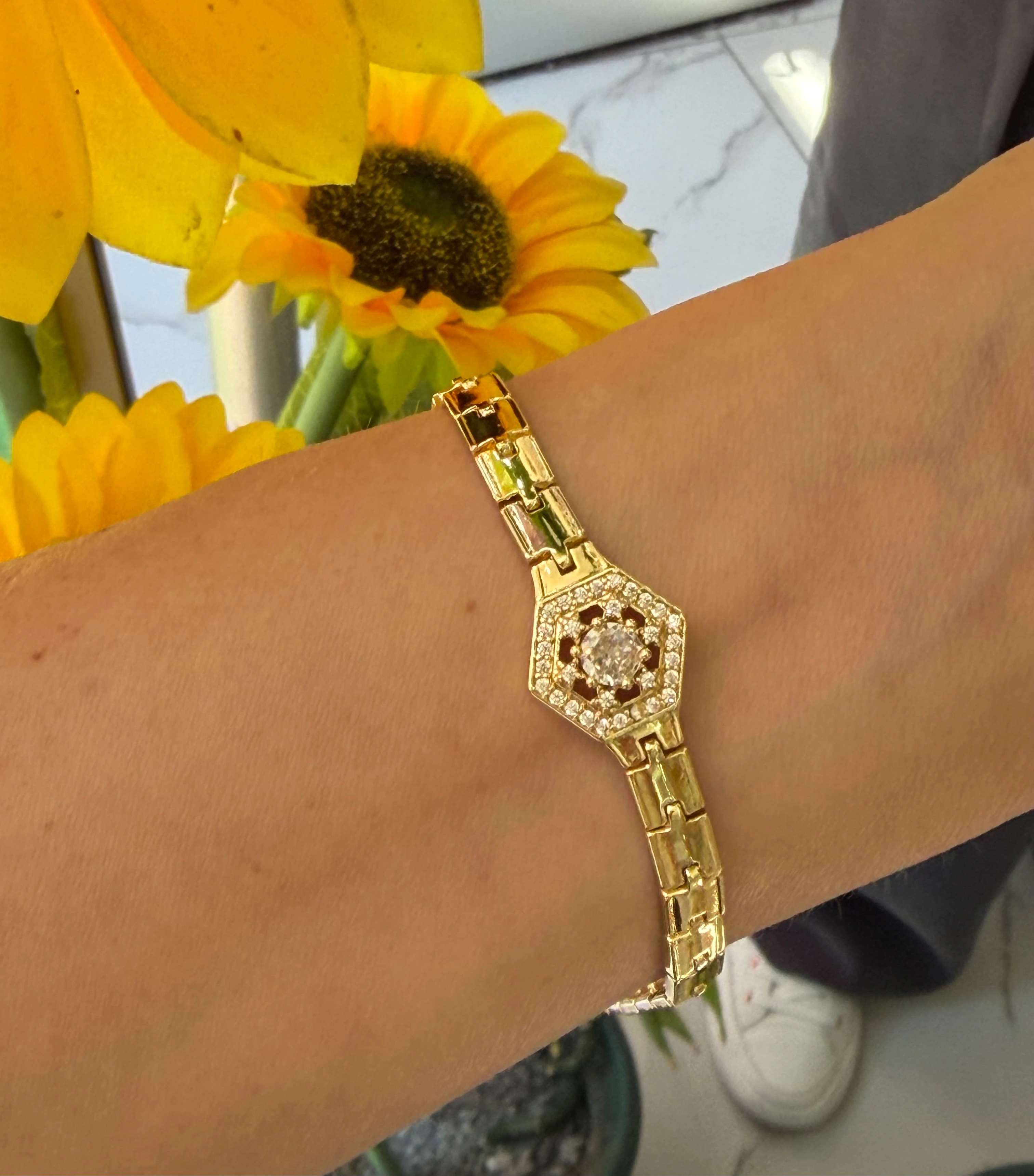 14K CM Altın Kaplama Bagetli Bileklik