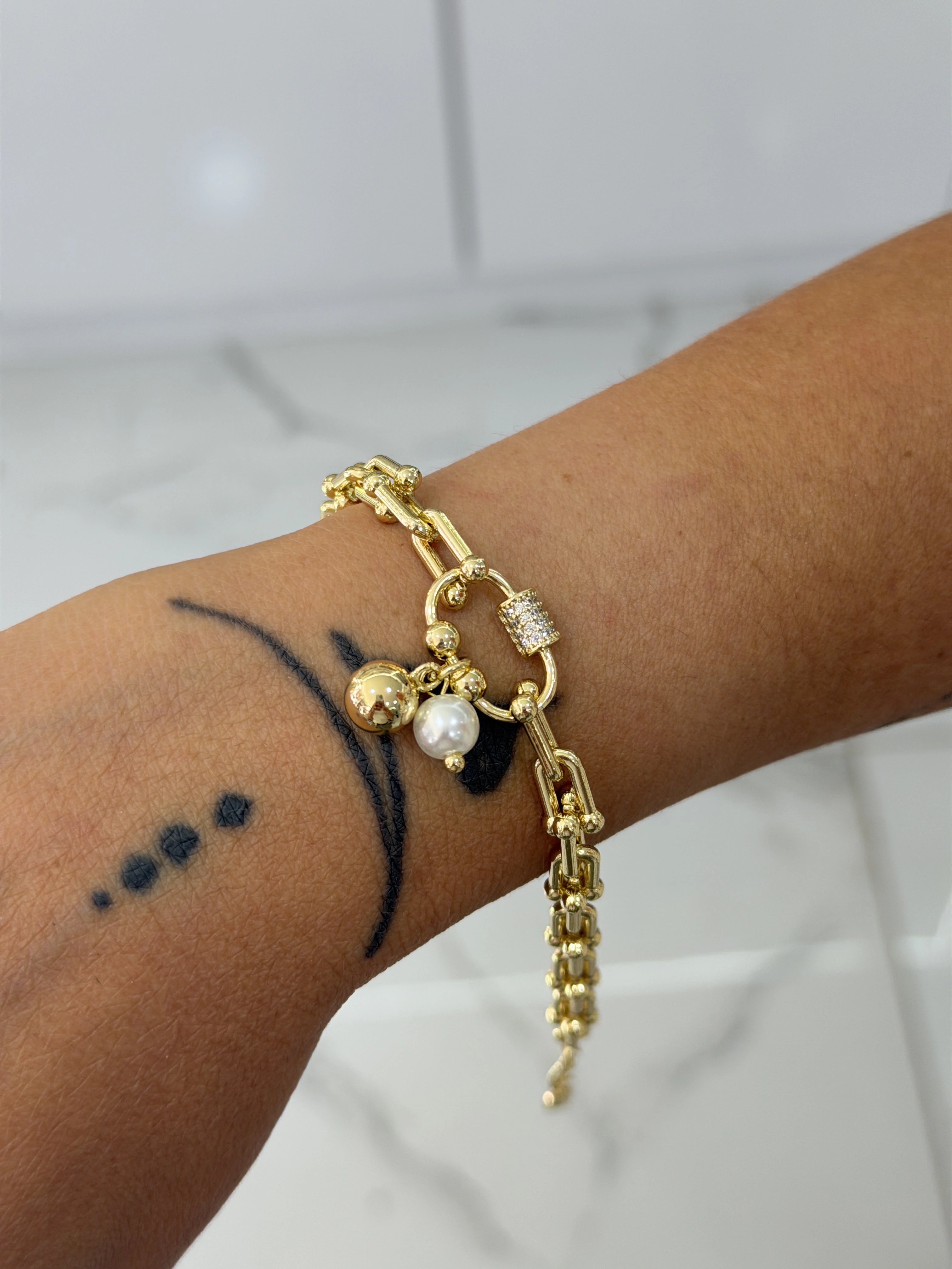 14K CM Altın Kaplama Tfny Charm Bileklik
