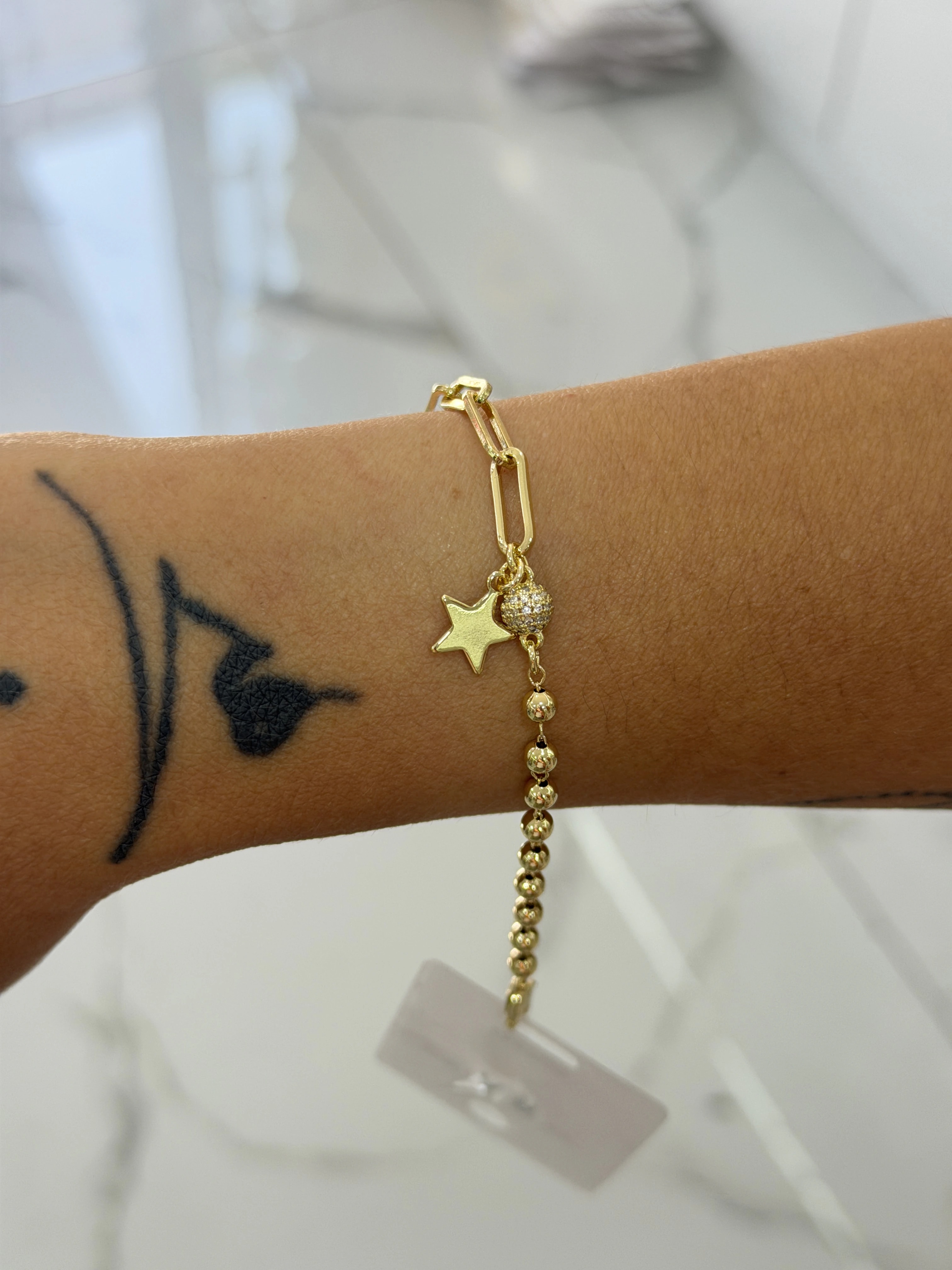 14K CM Altın Kaplama Yıldız Charm Bileklik